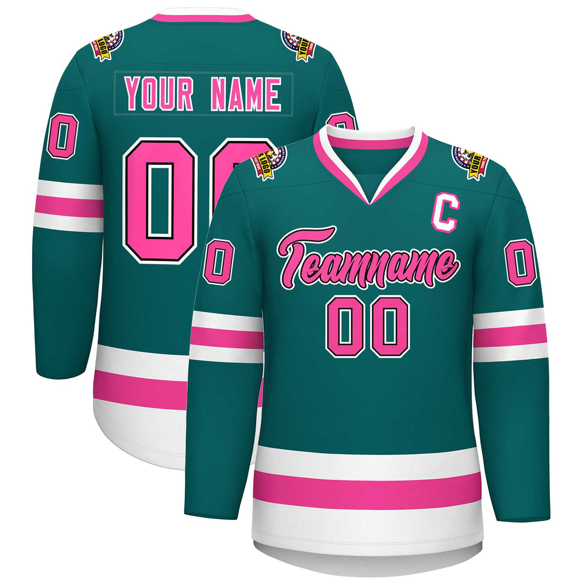 Custom Teal Pink Black-White Classic Style Hockey Jersey | KXKSHOP