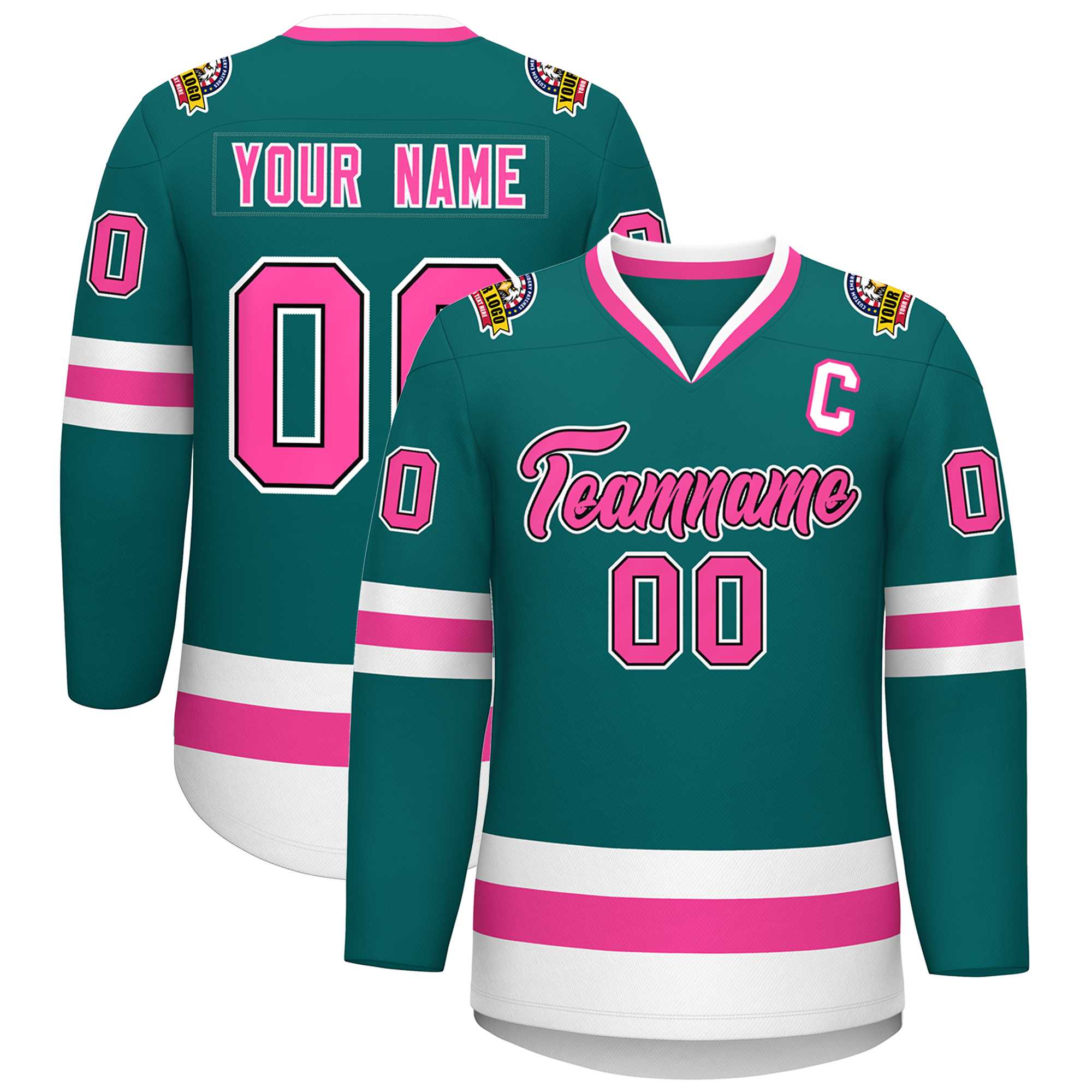 Custom Teal Pink Black-White Classic Style Hockey Jersey | KXKSHOP