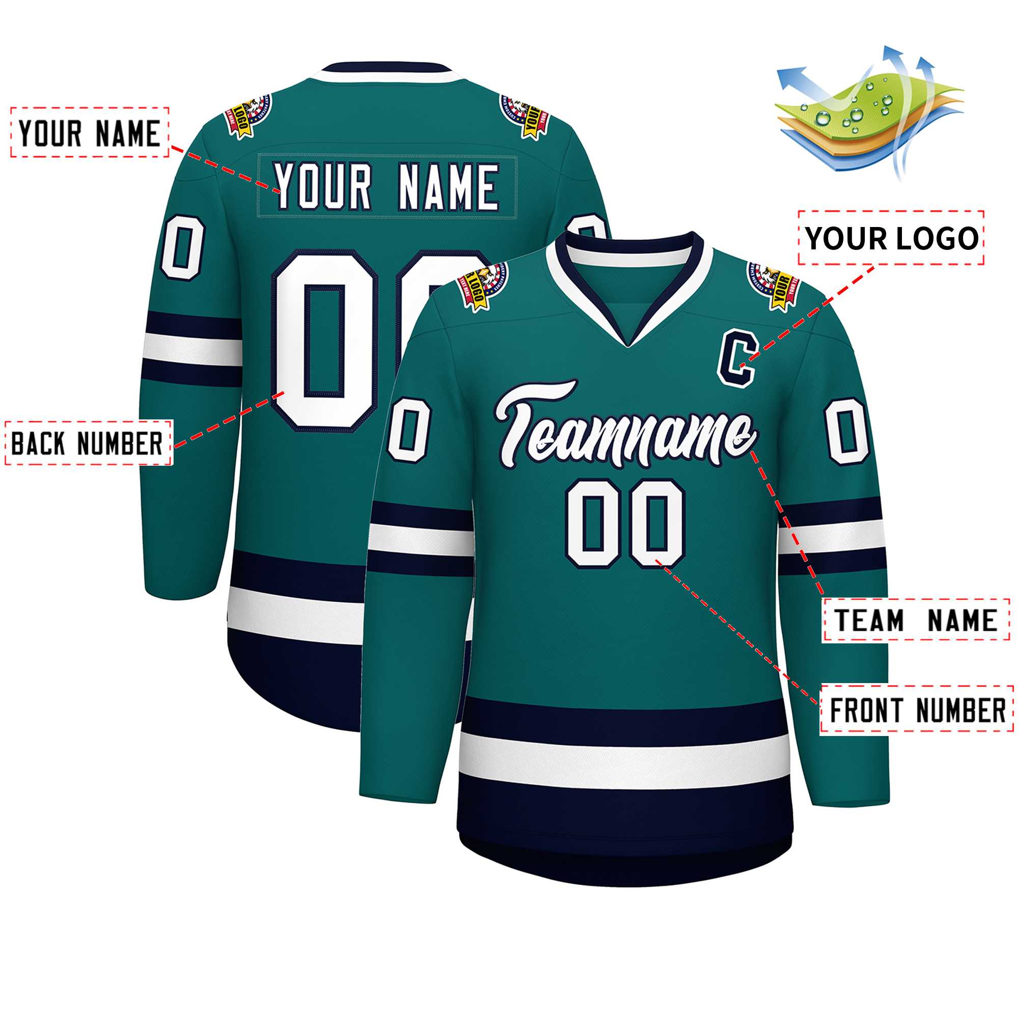 Custom Teal White-Navy Classic Style Hockey Jersey | KXKSHOP