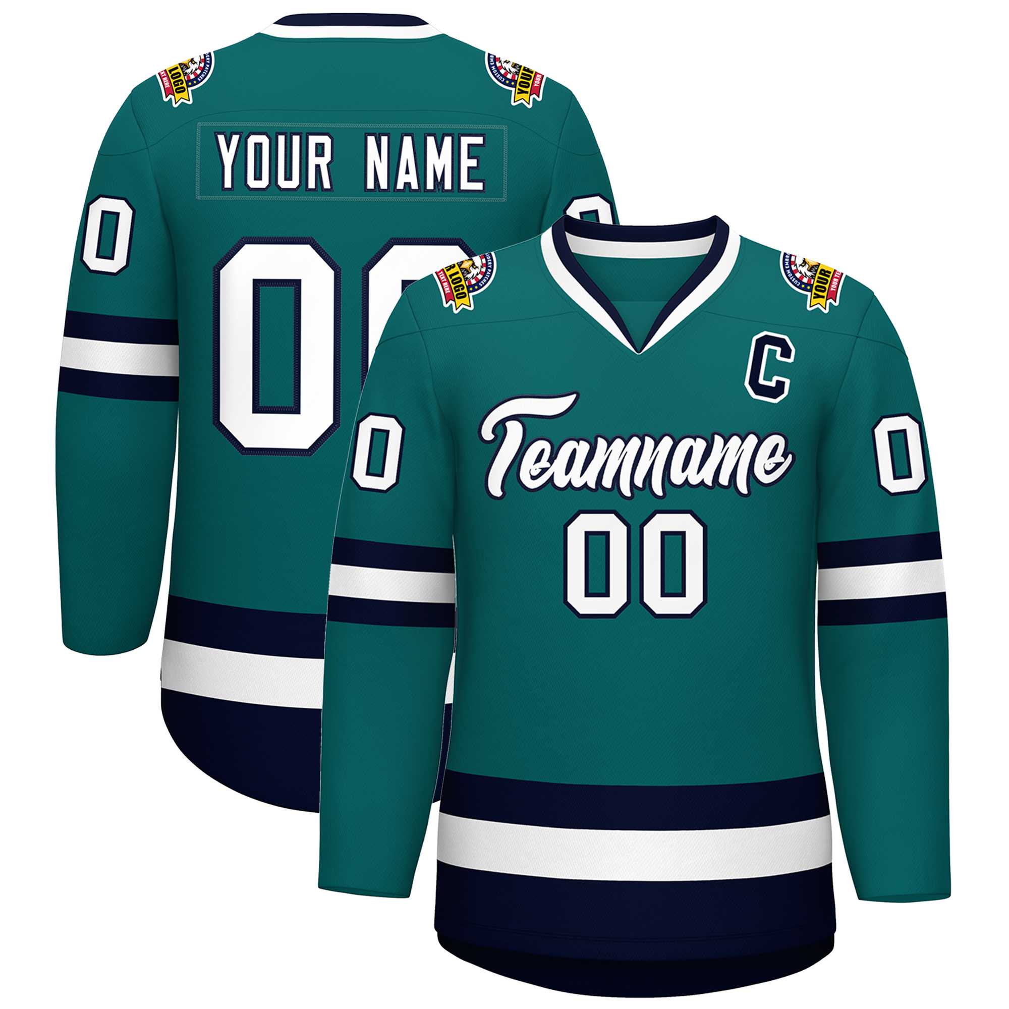 Custom Teal White-Navy Classic Style Hockey Jersey | KXKSHOP
