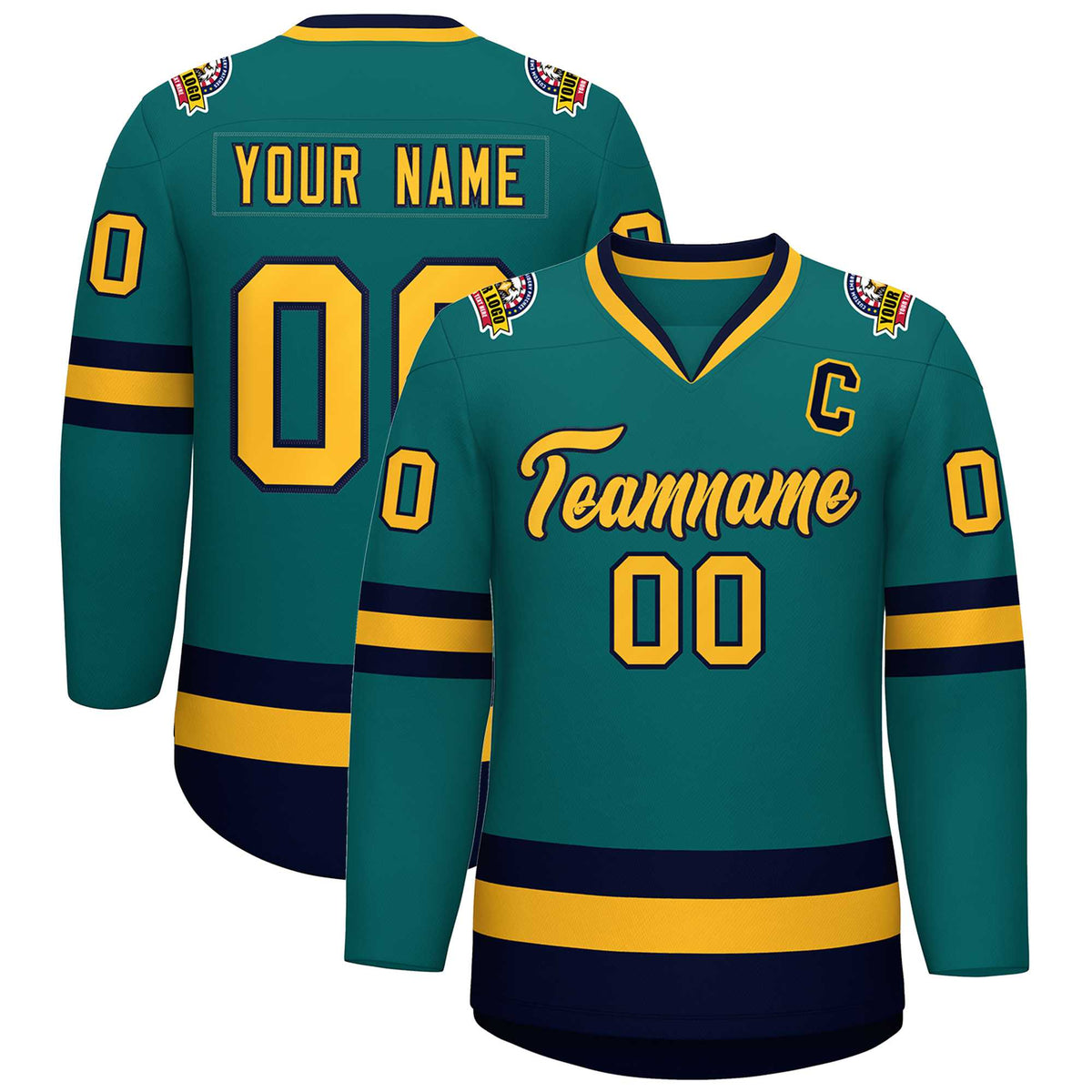 Custom Teal Gold-Navy Classic Style Hockey Jersey | KXKSHOP