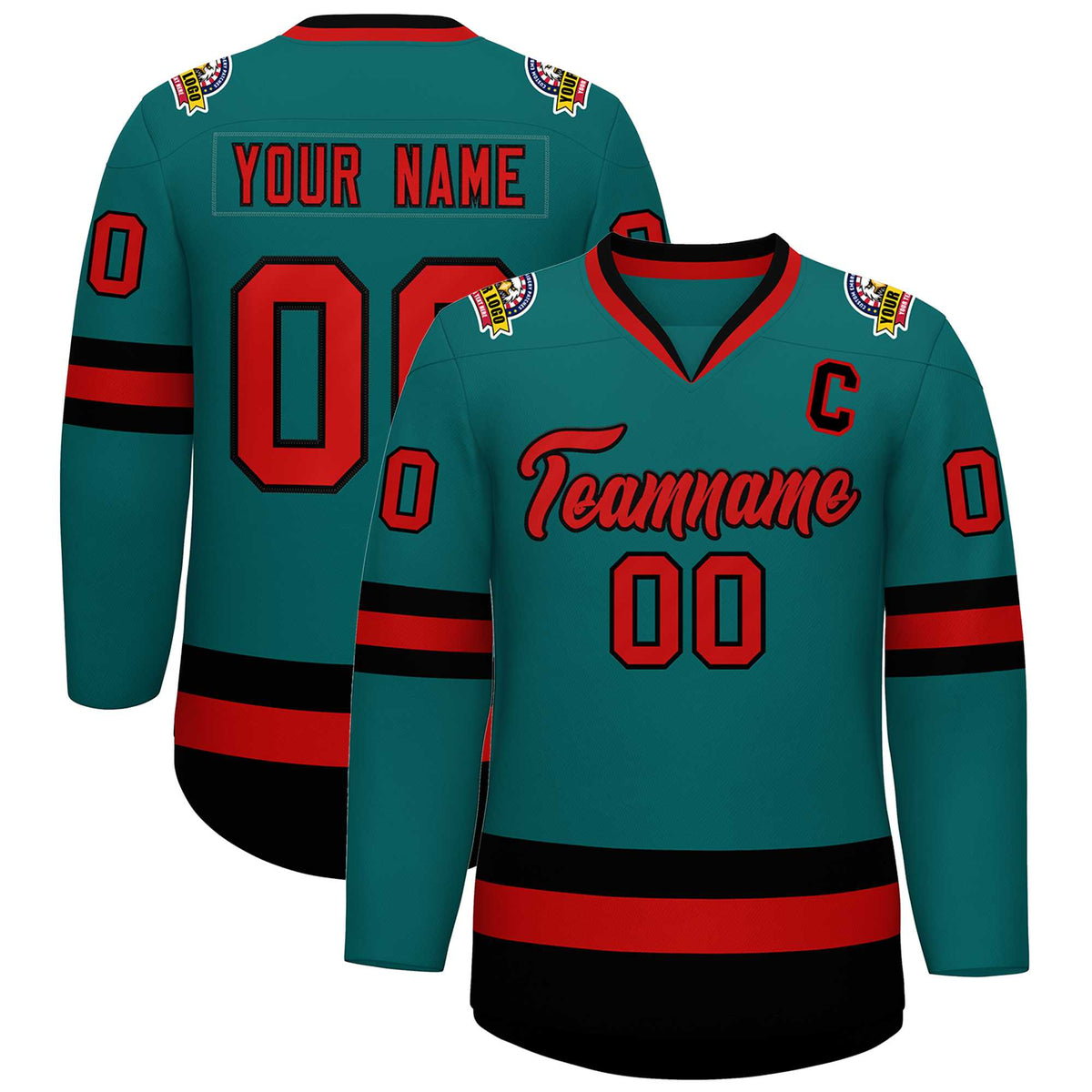Custom Teal Red-Black Classic Style Hockey Jersey | KXKSHOP