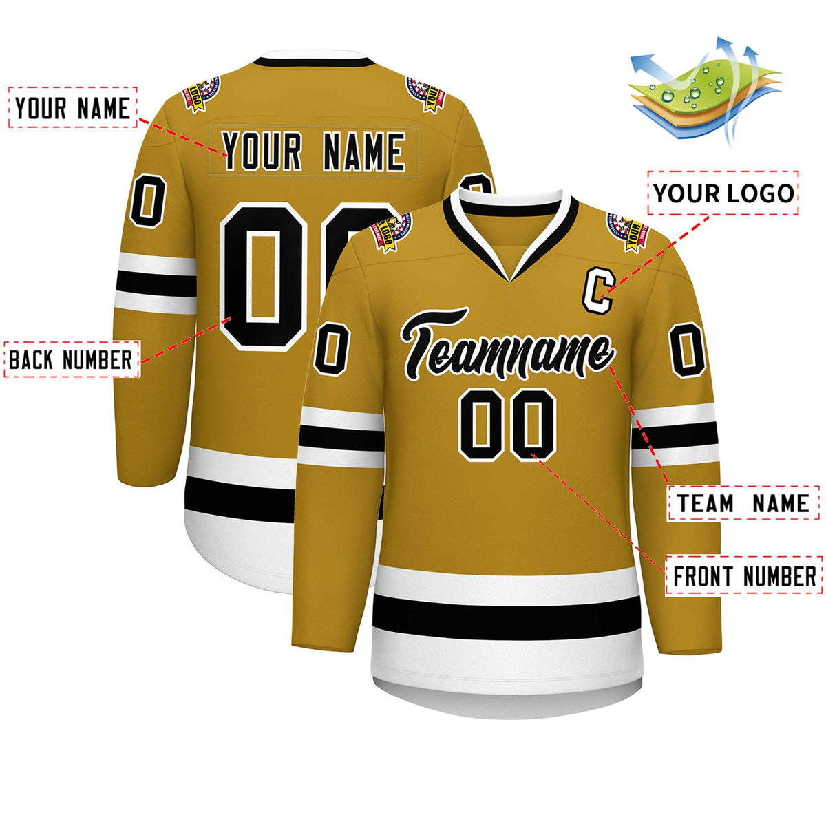 Custom Old Gold Black-White Classic Style Hockey Jersey | KXKSHOP