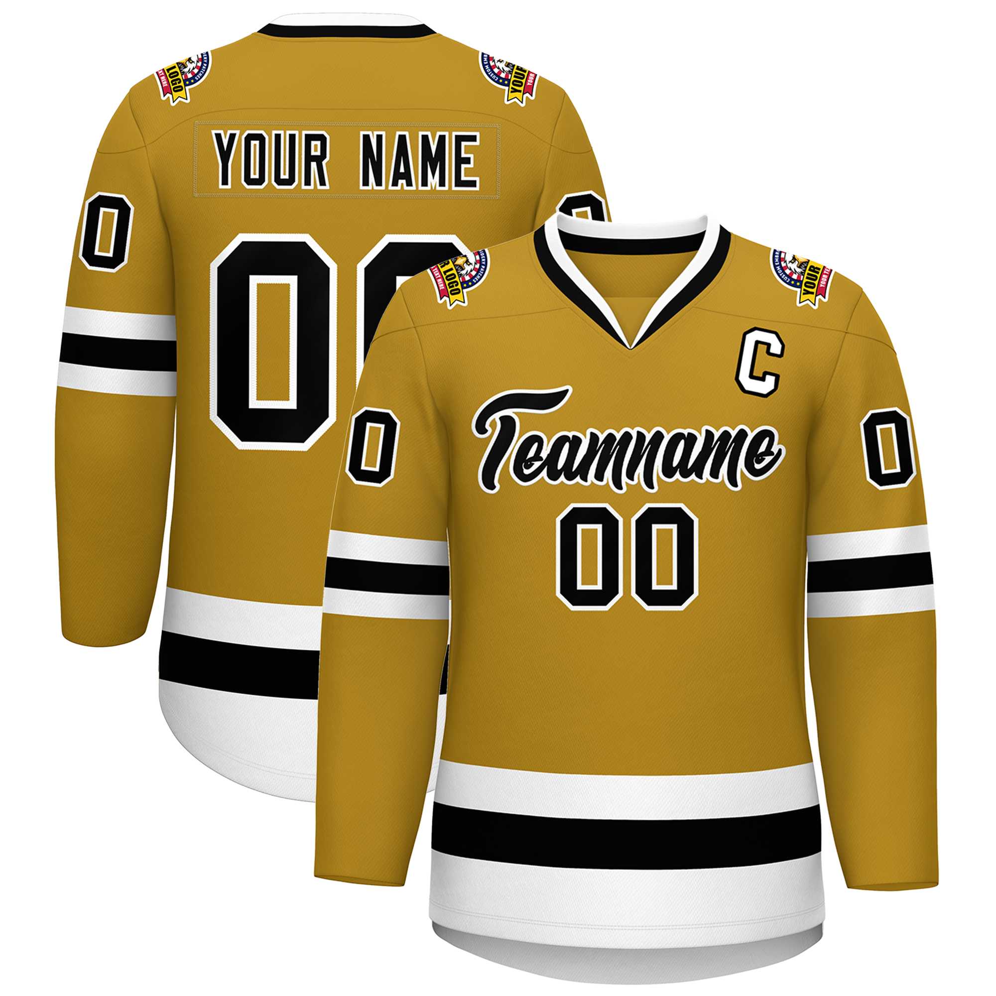 Custom Old Gold Black-White Classic Style Hockey Jersey | KXKSHOP