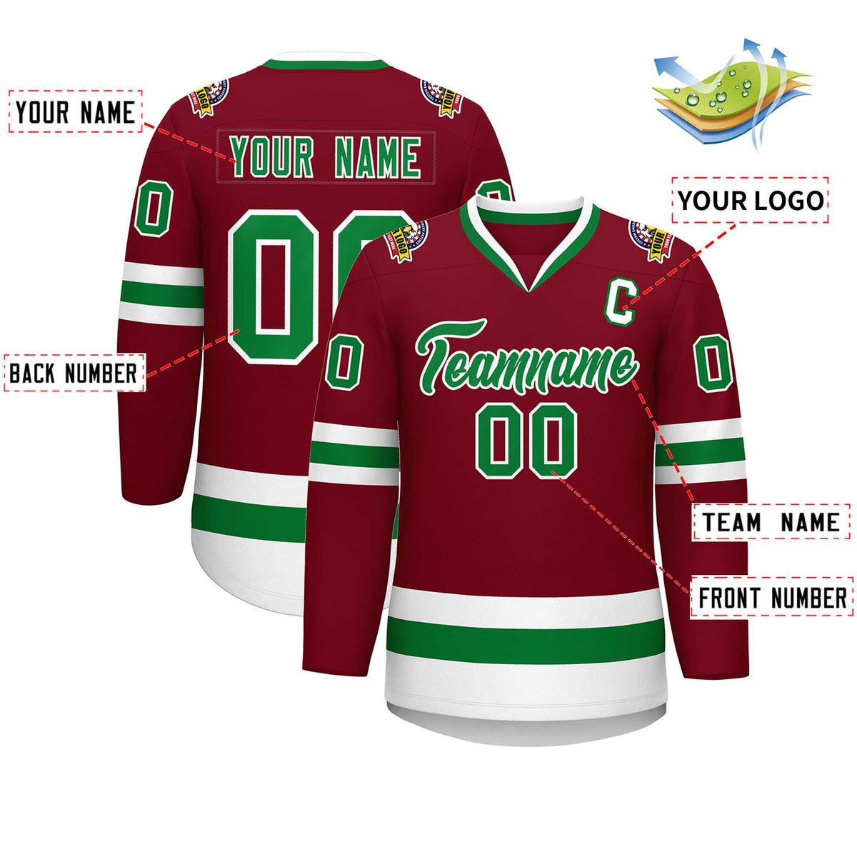 Custom Crimson Kelly Green-White Classic Style Hockey Jersey | KXKSHOP