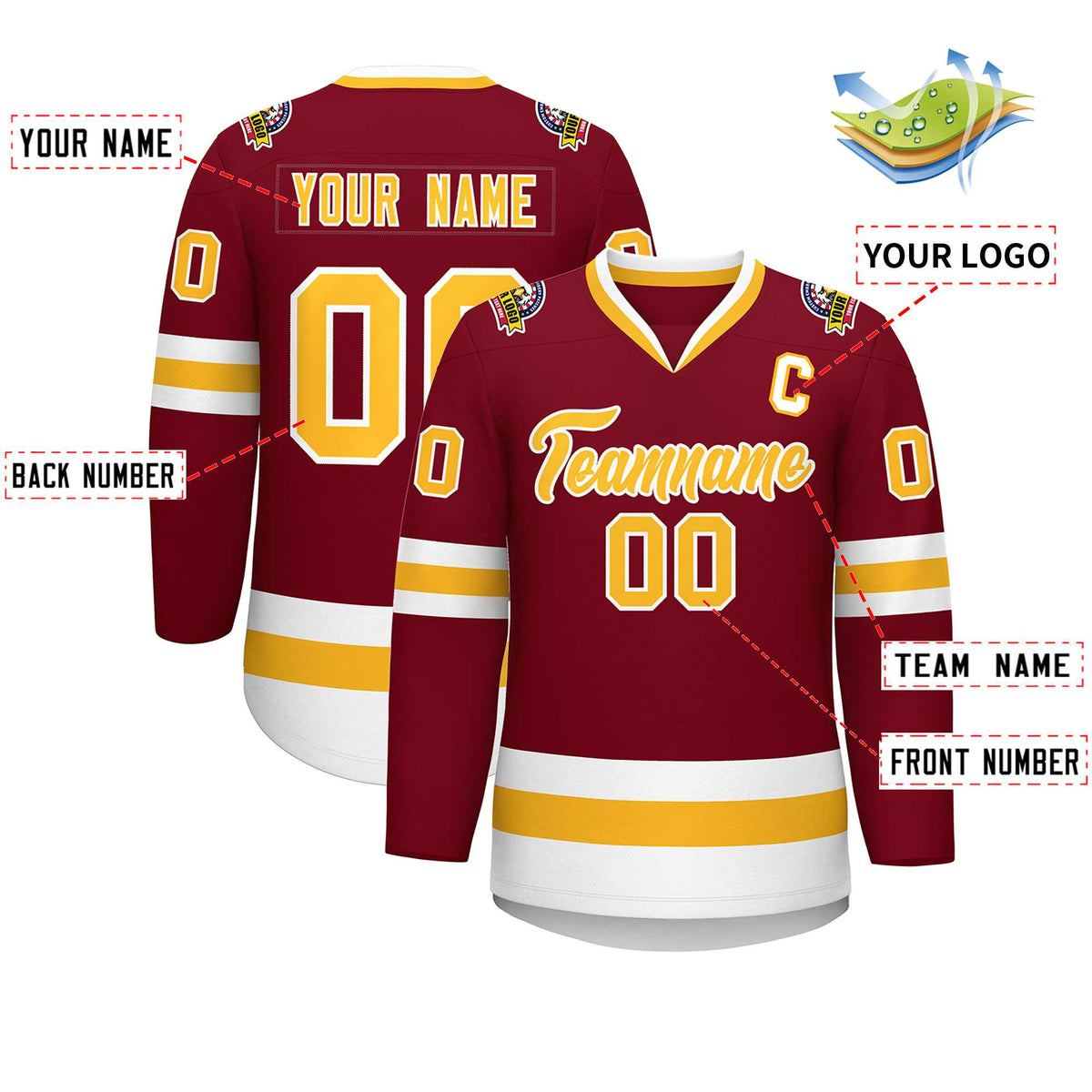 Custom Crimson Gold-White Classic Style Hockey Jersey | KXKSHOP