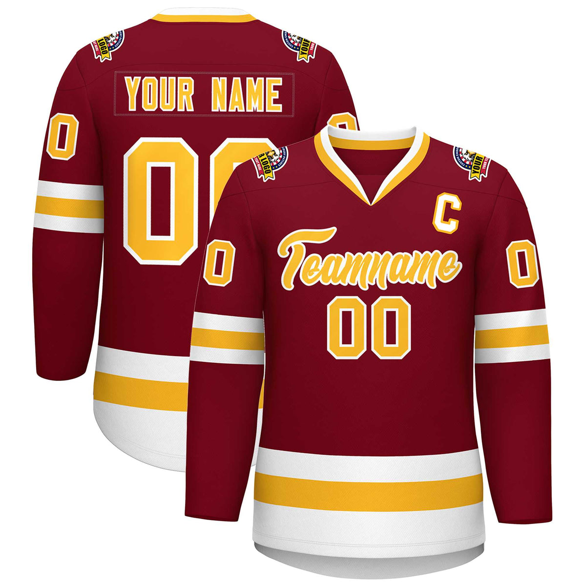 Custom Crimson Gold-White Classic Style Hockey Jersey | KXKSHOP