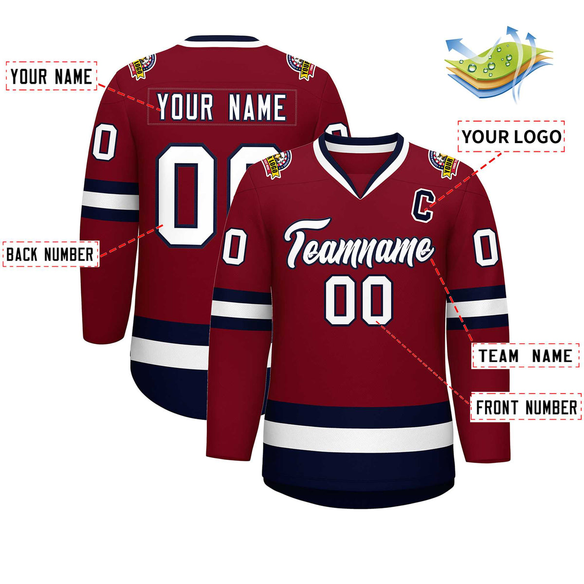 Custom Crimson White-Navy Classic Style Hockey Jersey | KXKSHOP