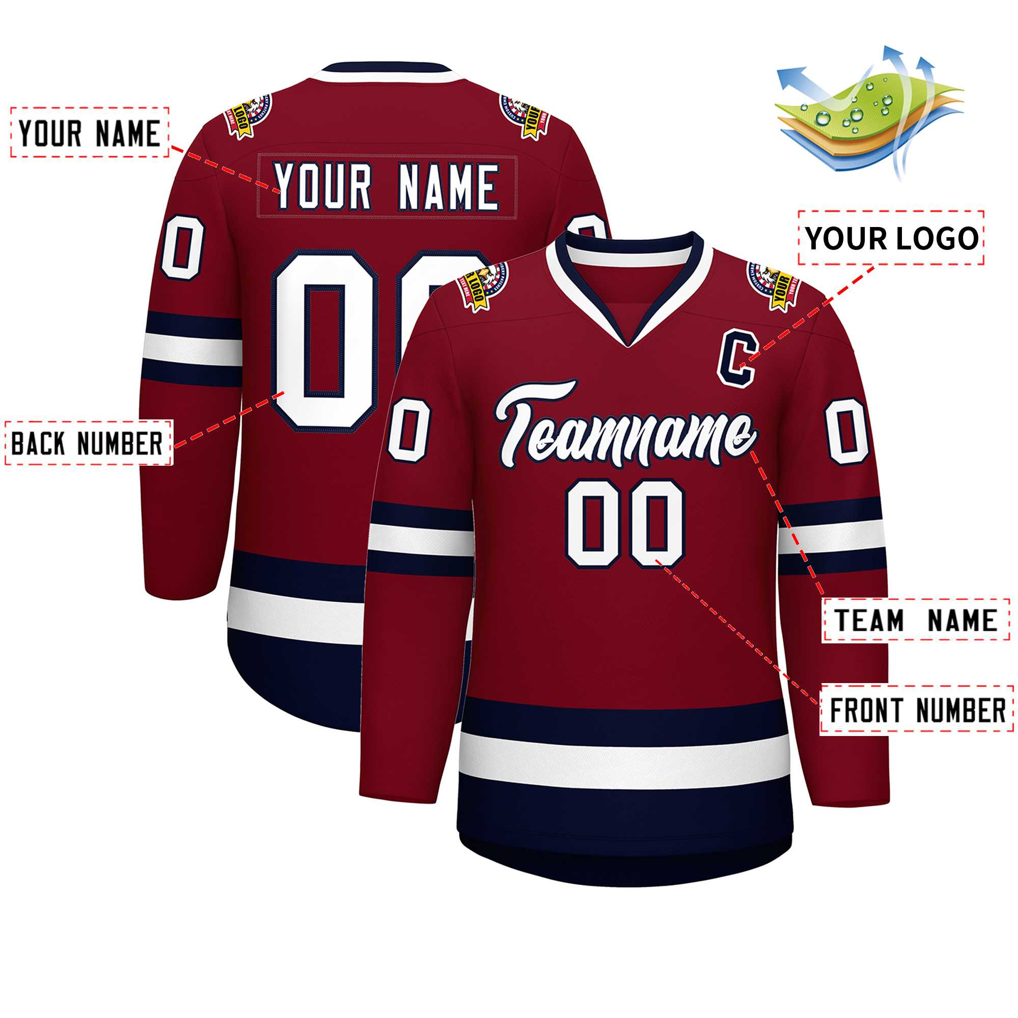 Custom Crimson White-Navy Classic Style Hockey Jersey | KXKSHOP