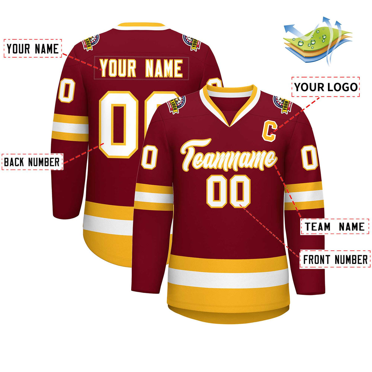 Custom Crimson White-Gold Classic Style Hockey Jersey | KXKSHOP