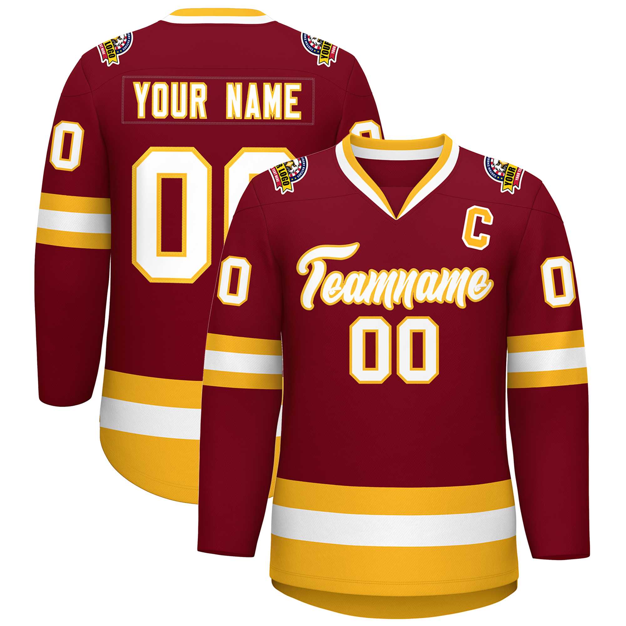 Custom Crimson White-Gold Classic Style Hockey Jersey | KXKSHOP