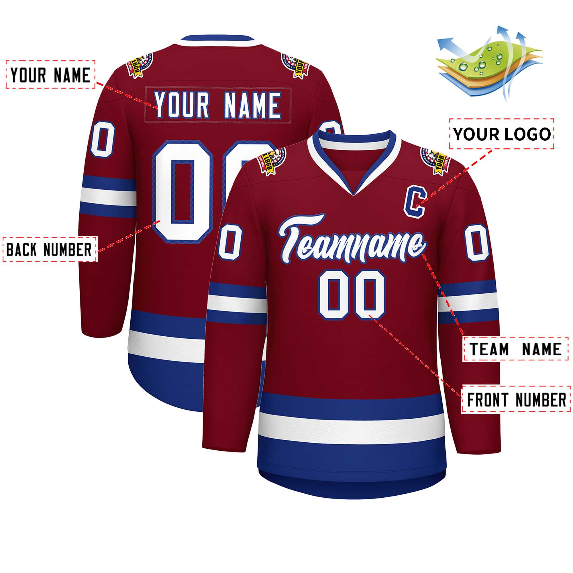 Custom Crimson White-Royal Classic Style Hockey Jersey | KXKSHOP