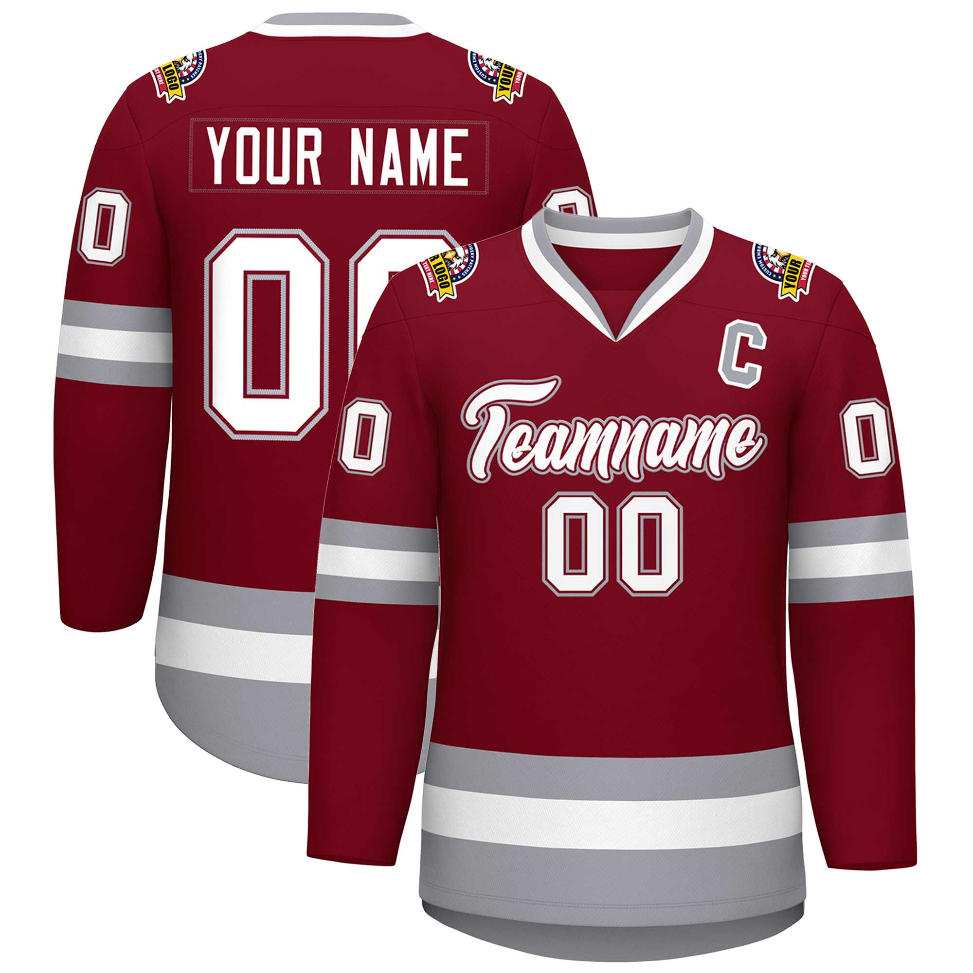 Custom Crimson White Crimson-Gray Classic Style Hockey Jersey | KXKSHOP