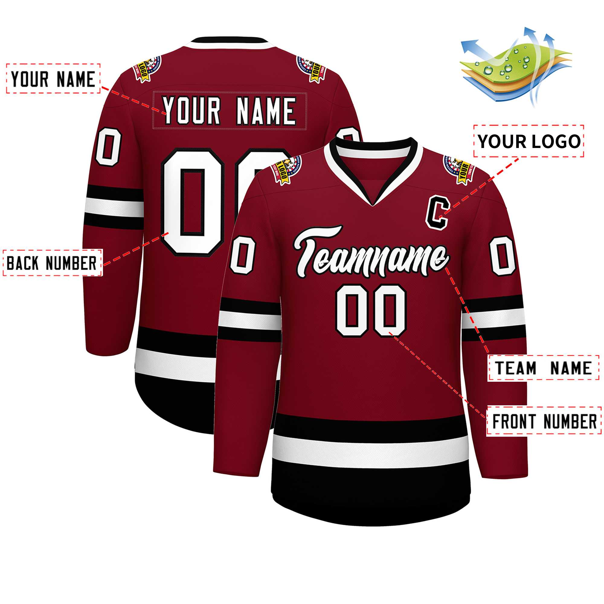 Custom Crimson White-Black Classic Style Hockey Jersey | KXKSHOP