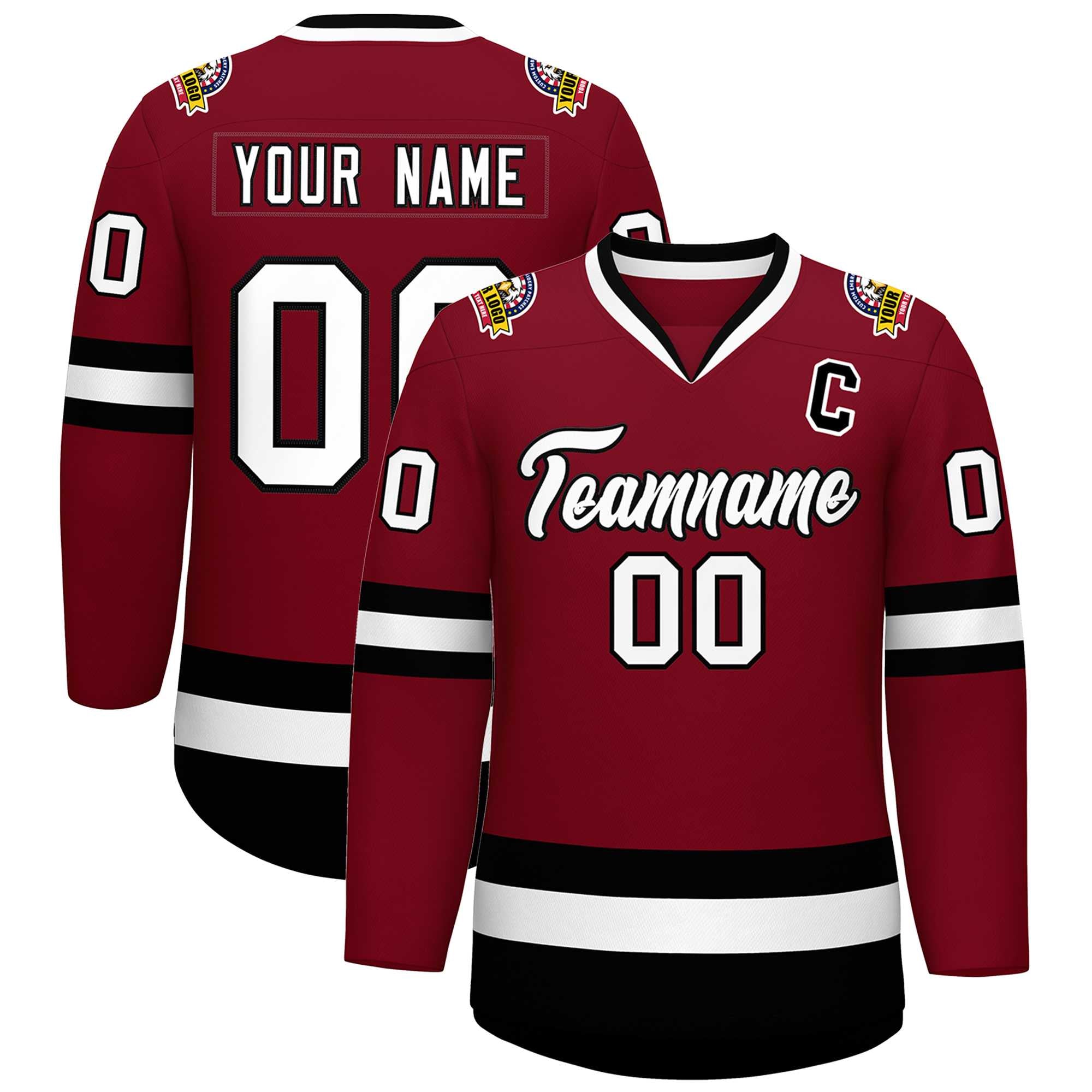 Custom Crimson White-Black Classic Style Hockey Jersey | KXKSHOP