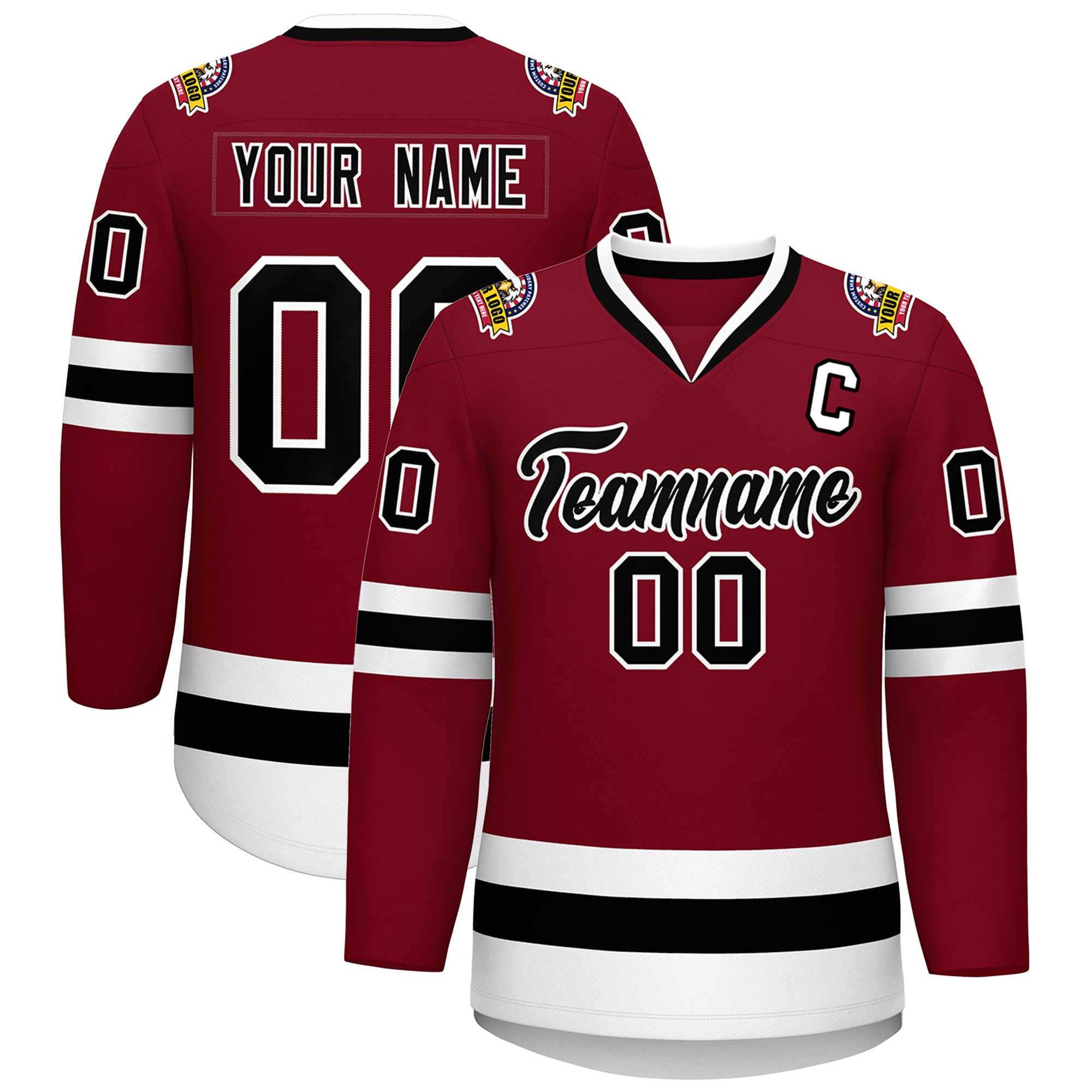 Custom Crimson Black-White Classic Style Hockey Jersey | KXKSHOP