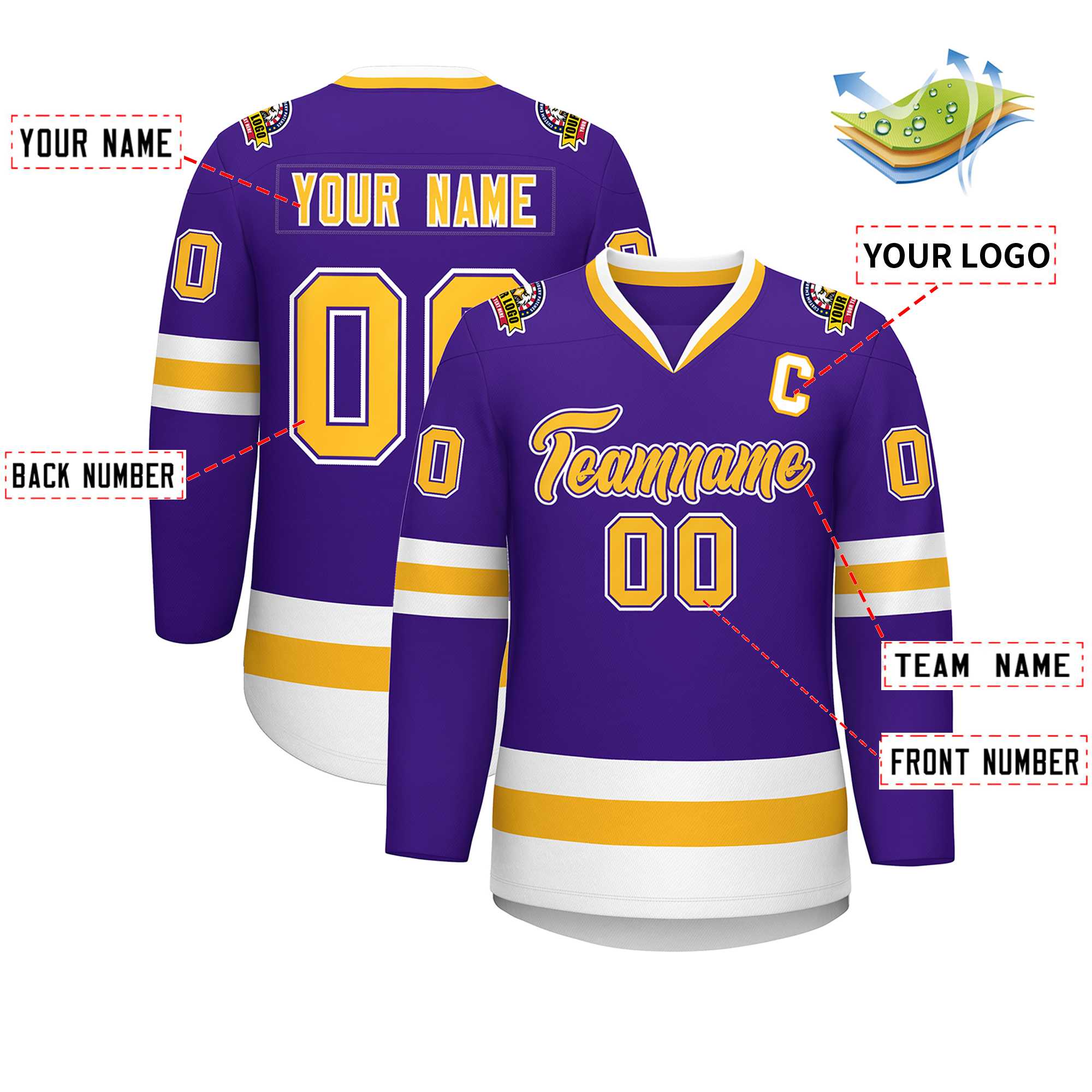 Custom Purple Gold Purple-White Classic Style Hockey Jersey | KXKSHOP