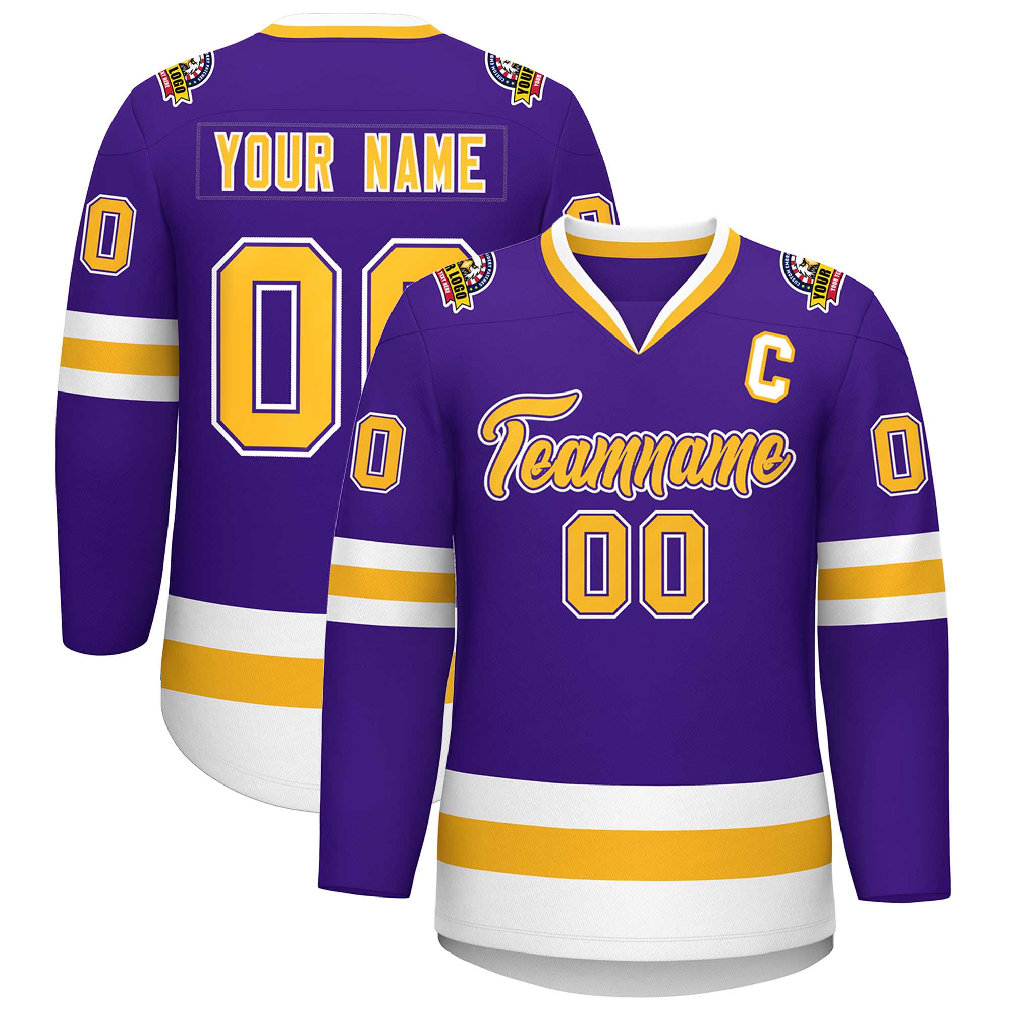 Custom Purple Gold Purple-White Classic Style Hockey Jersey | KXKSHOP