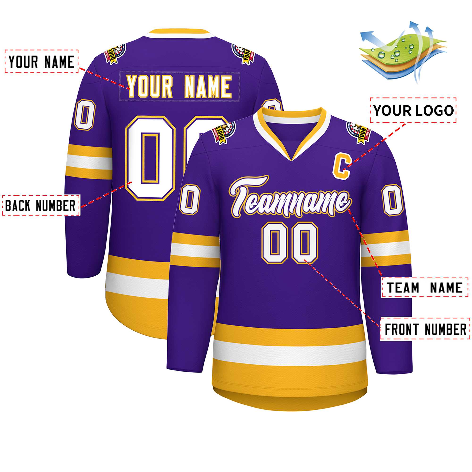 Custom Purple White Purple-Gold Classic Style Hockey Jersey | KXKSHOP