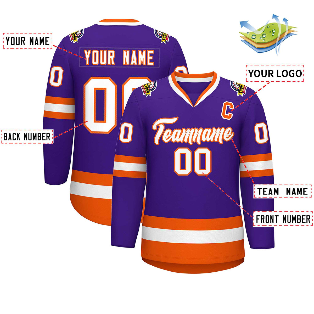 Custom Purple White-Orange Classic Style Hockey Jersey | KXKSHOP