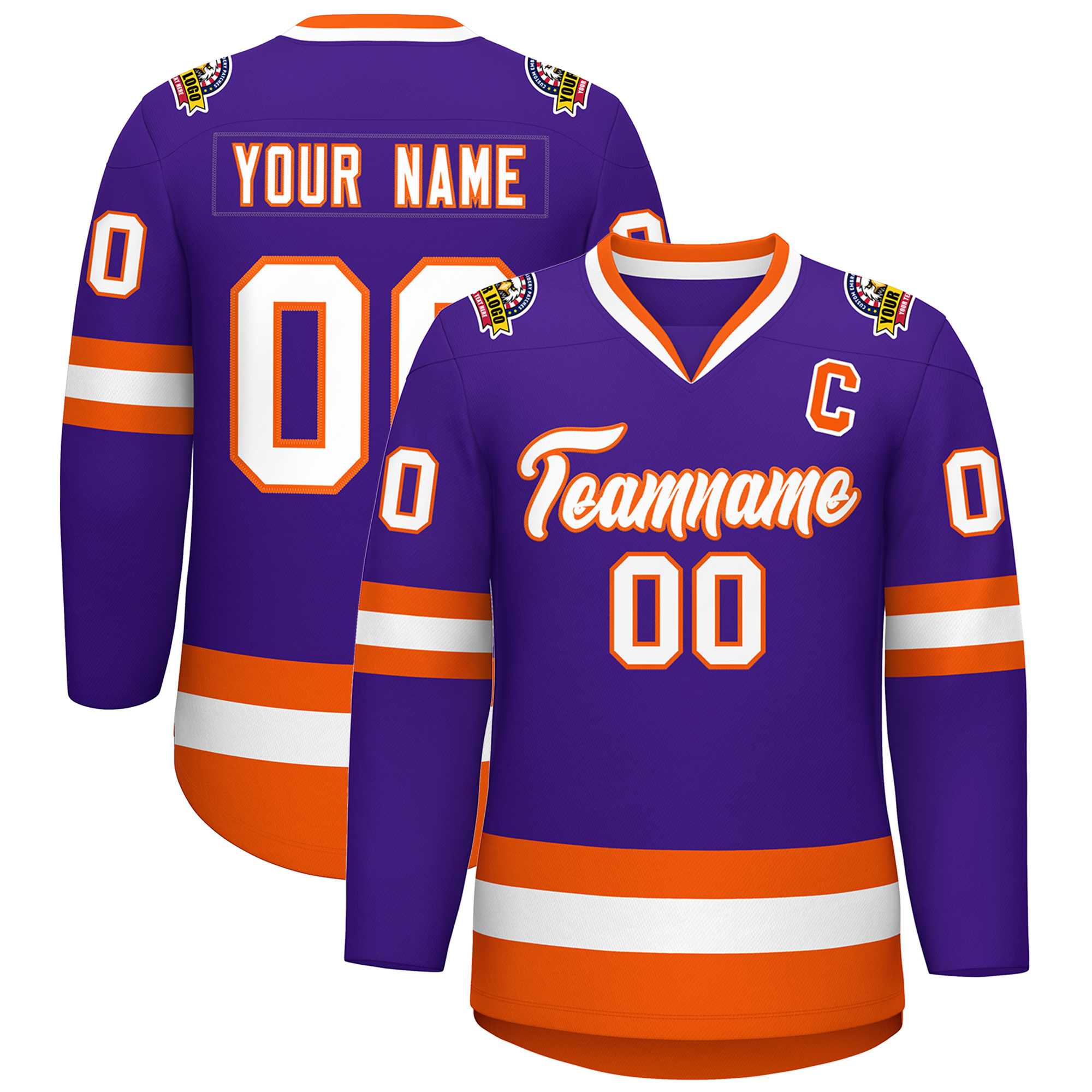 Custom Purple White-Orange Classic Style Hockey Jersey | KXKSHOP