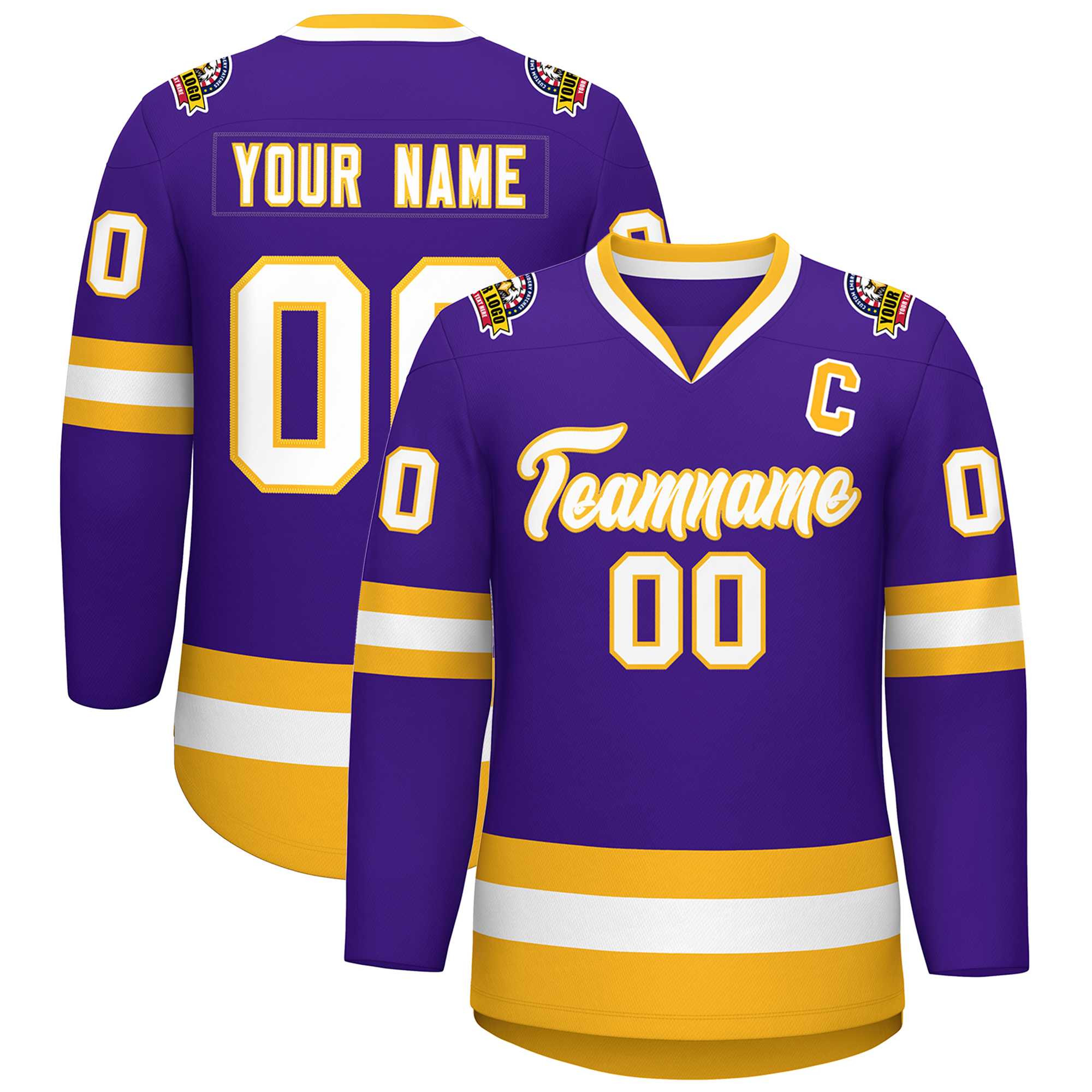 Custom Purple White-Gold Classic Style Hockey Jersey | KXKSHOP