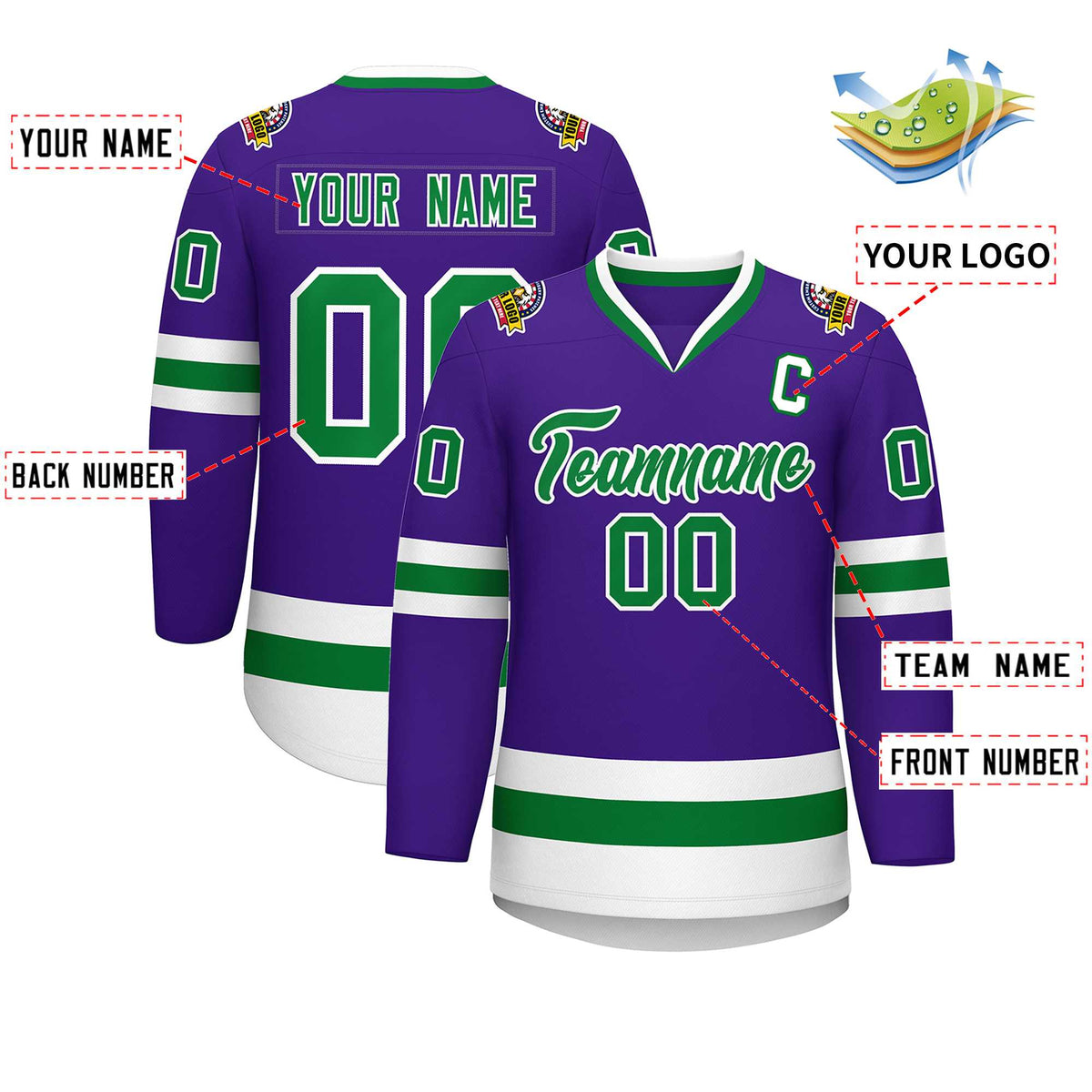 Custom Purple Kelly Green-White Classic Style Hockey Jersey | KXKSHOP