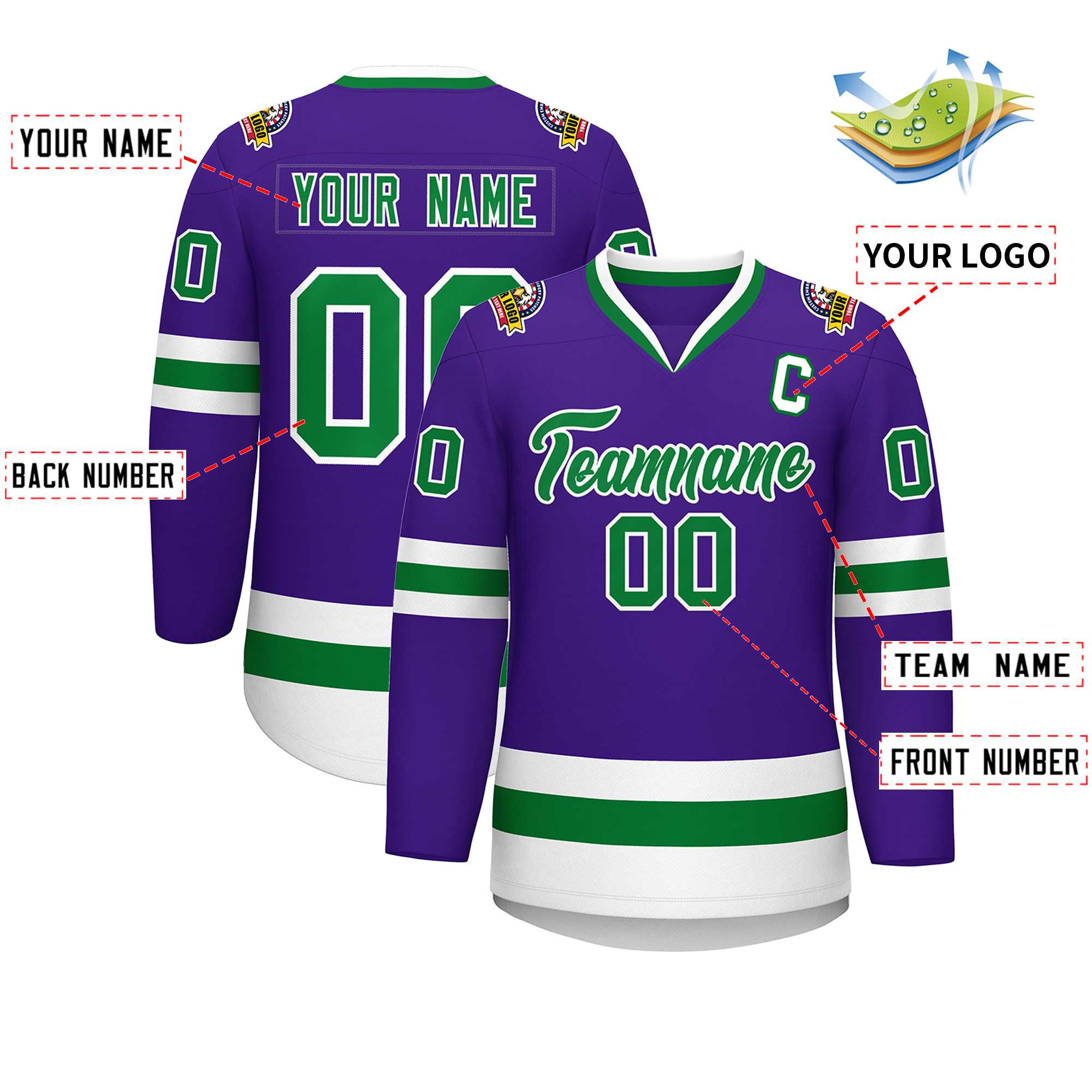 Custom Purple Kelly Green-White Classic Style Hockey Jersey | KXKSHOP