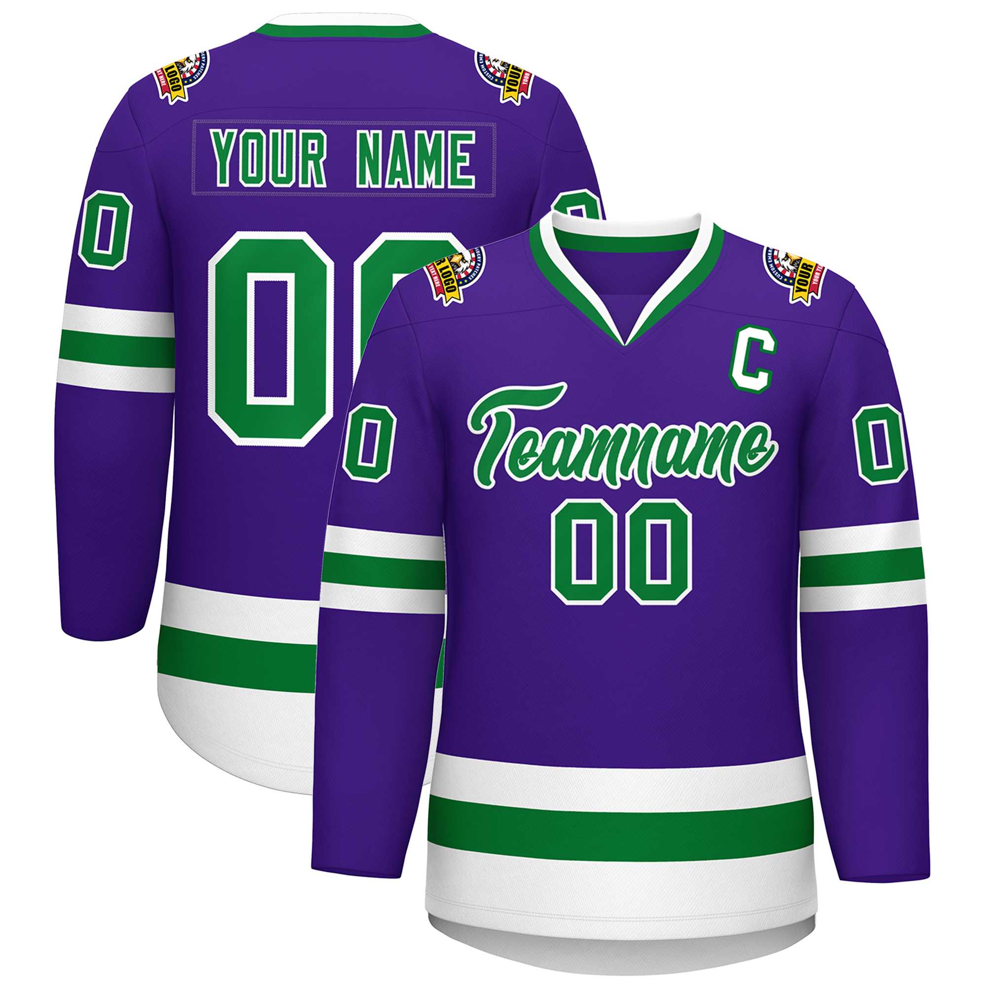 Custom Purple Kelly Green-White Classic Style Hockey Jersey | KXKSHOP