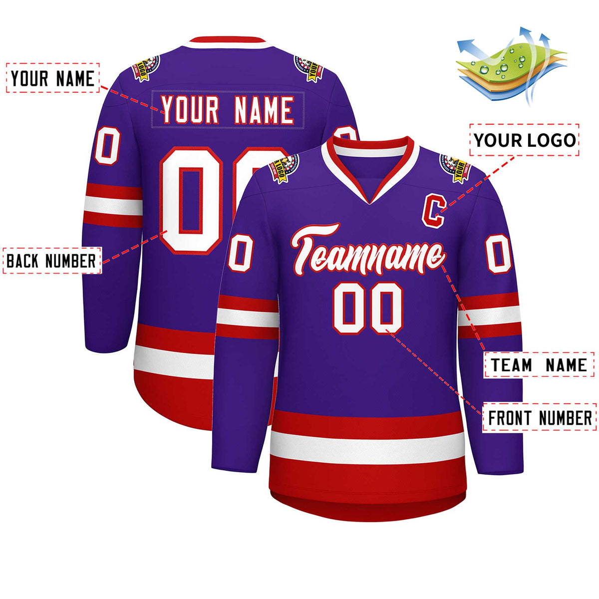 Custom Purple White-Red Classic Style Hockey Jersey | KXKSHOP