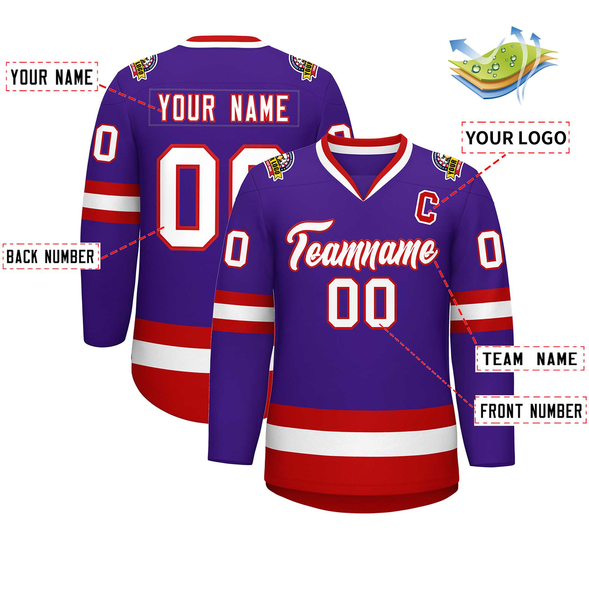 Custom Purple White-Red Classic Style Hockey Jersey | KXKSHOP