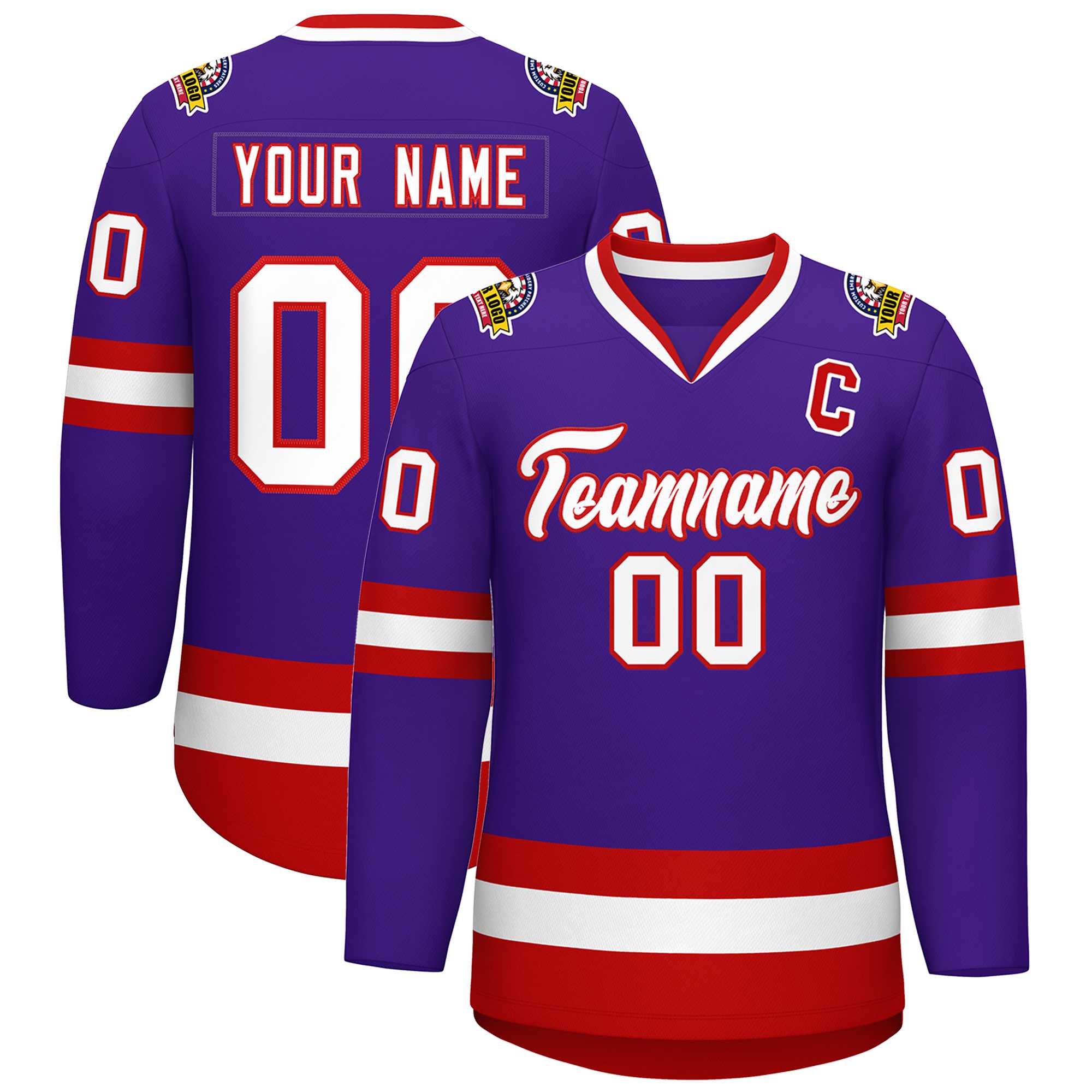 Custom Purple White-Red Classic Style Hockey Jersey | KXKSHOP