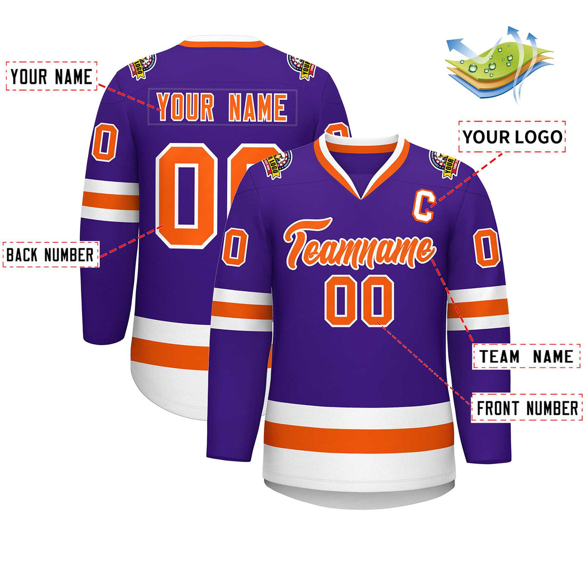 Custom Purple Orange-White Classic Style Hockey Jersey | KXKSHOP