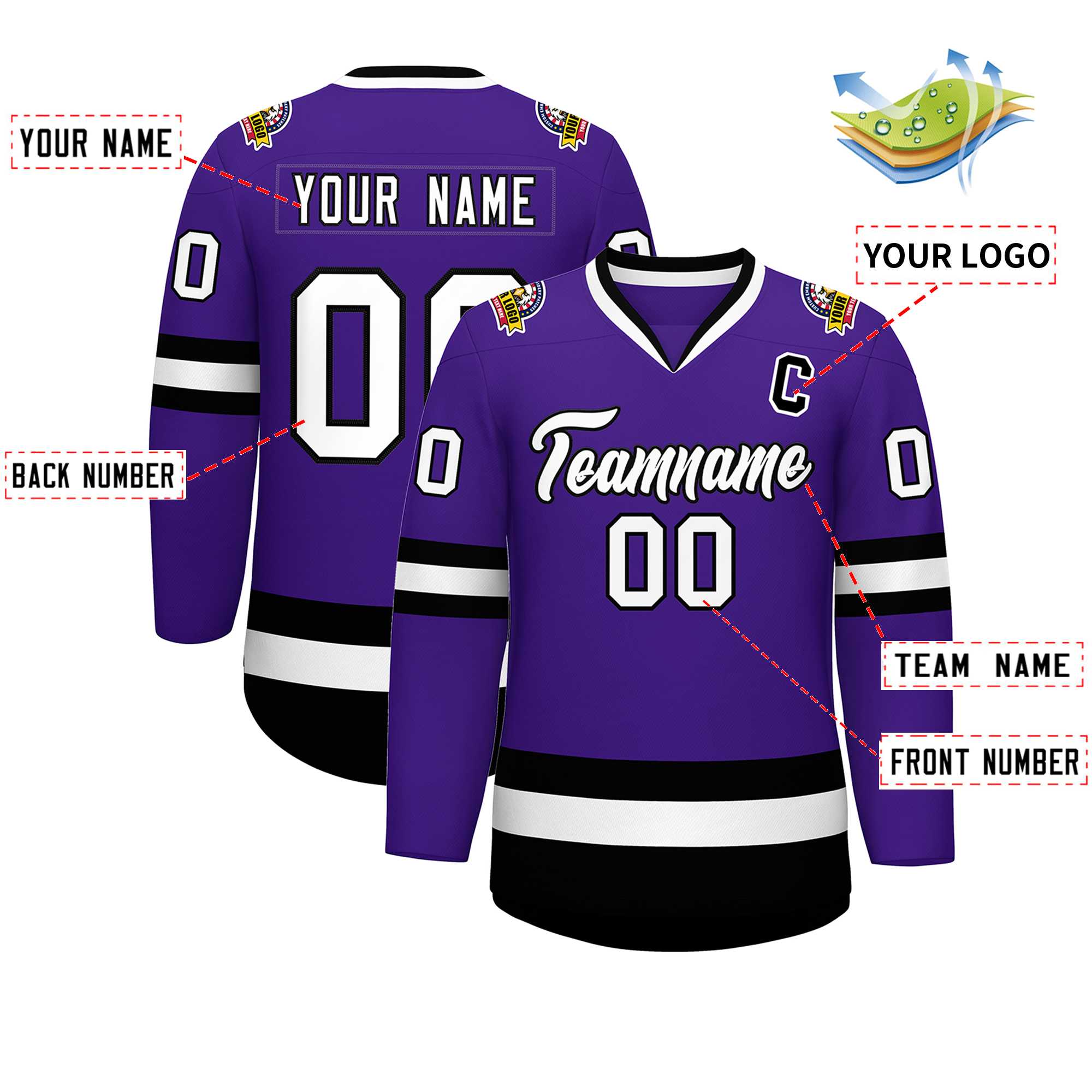 Custom Purple White-Black Classic Style Hockey Jersey | KXKSHOP