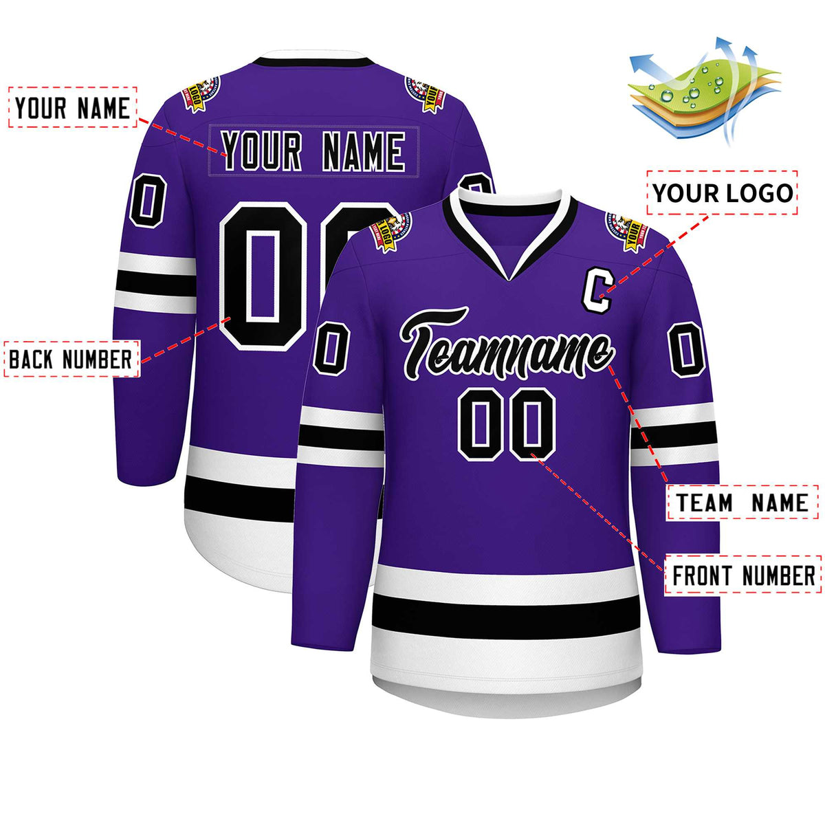 Custom Purple Black-White Classic Style Hockey Jersey | KXKSHOP