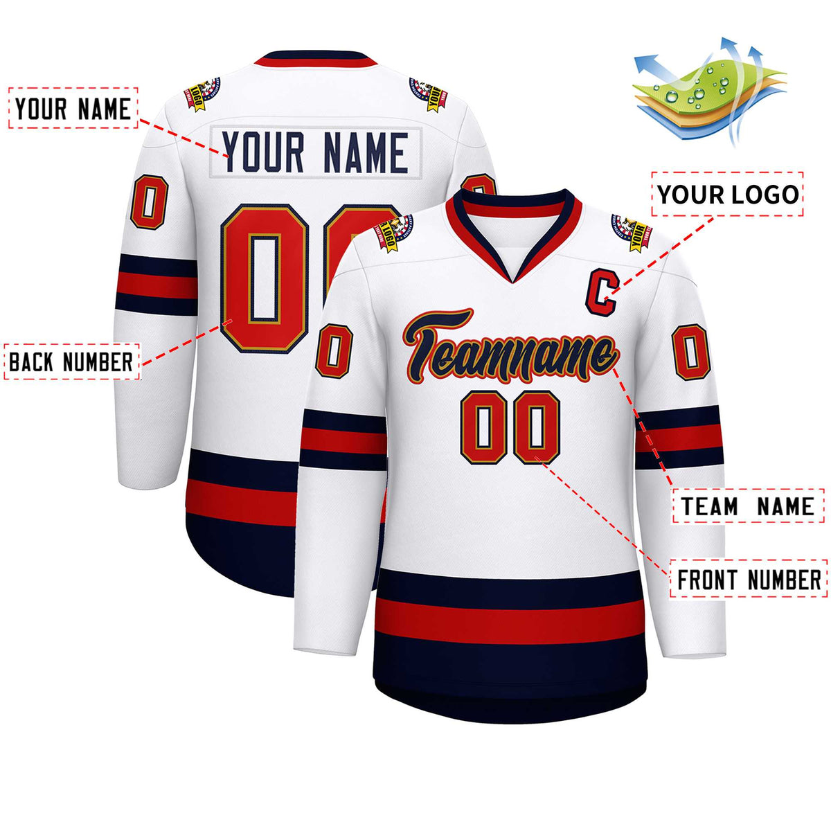 Custom White Navy Old Gold-Red Classic Style Hockey Jersey | KXKSHOP