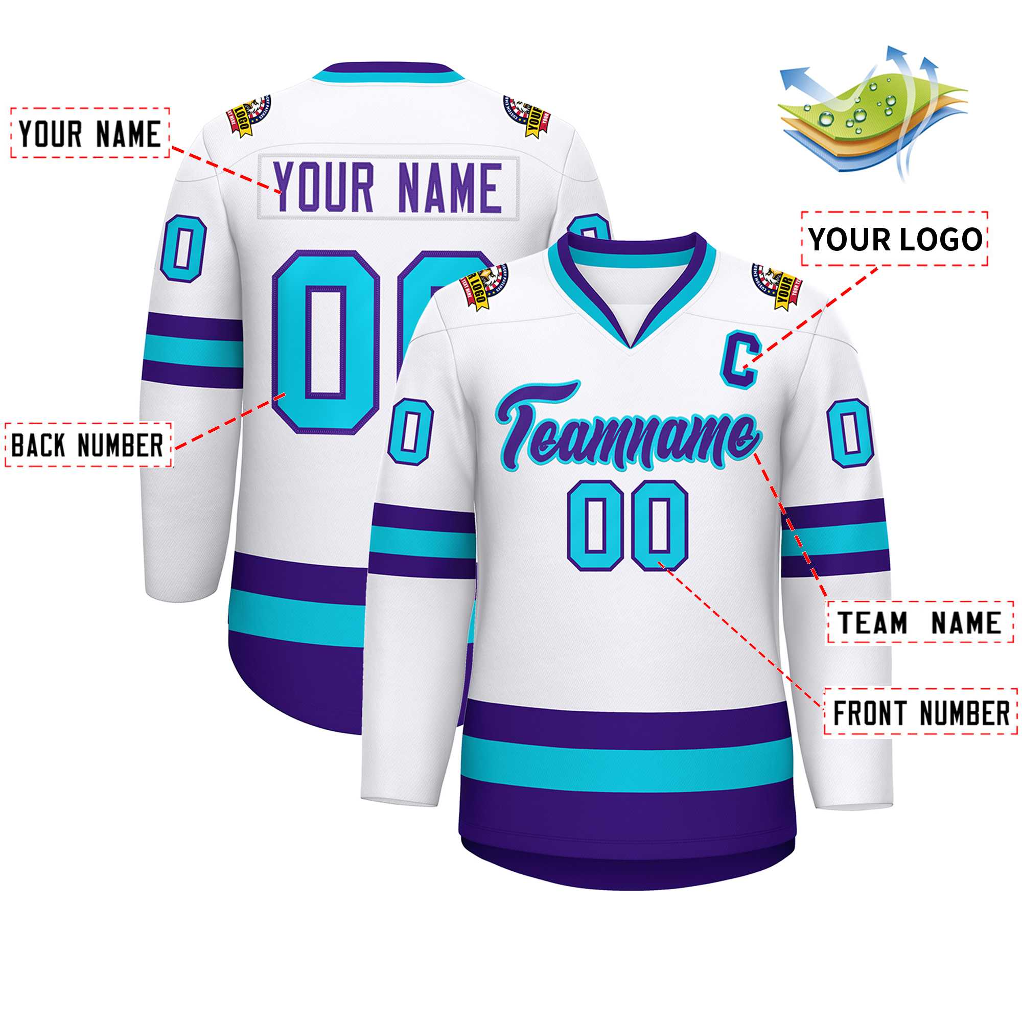 Custom White Purple-Powder Blue Classic Style Hockey Jersey | KXKSHOP