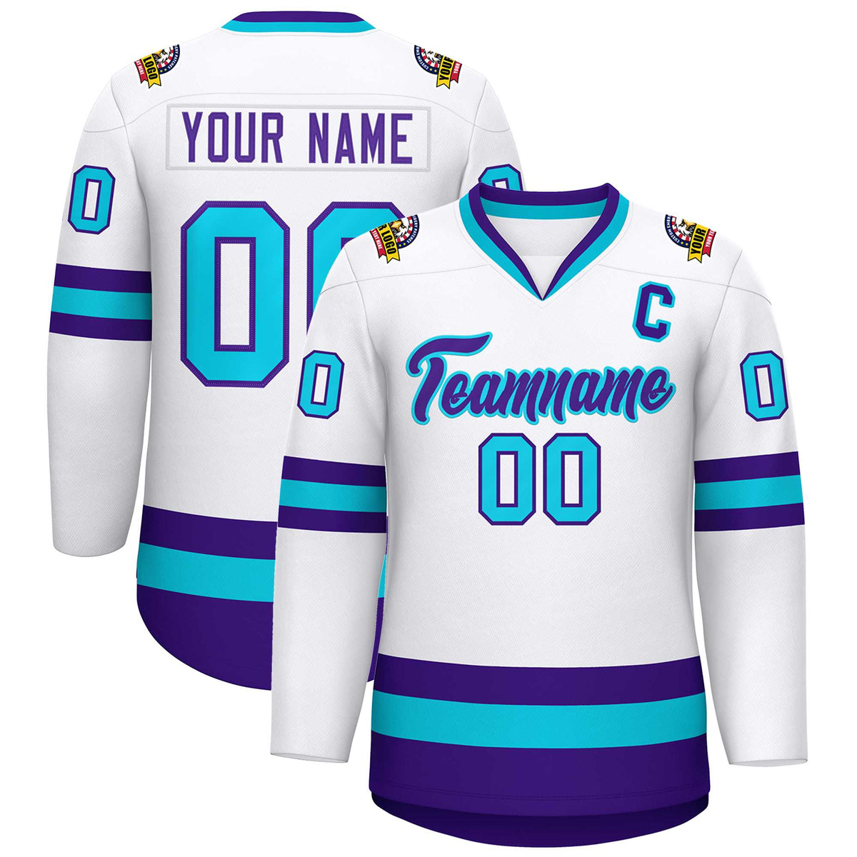 Custom White Purple-Powder Blue Classic Style Hockey Jersey | KXKSHOP