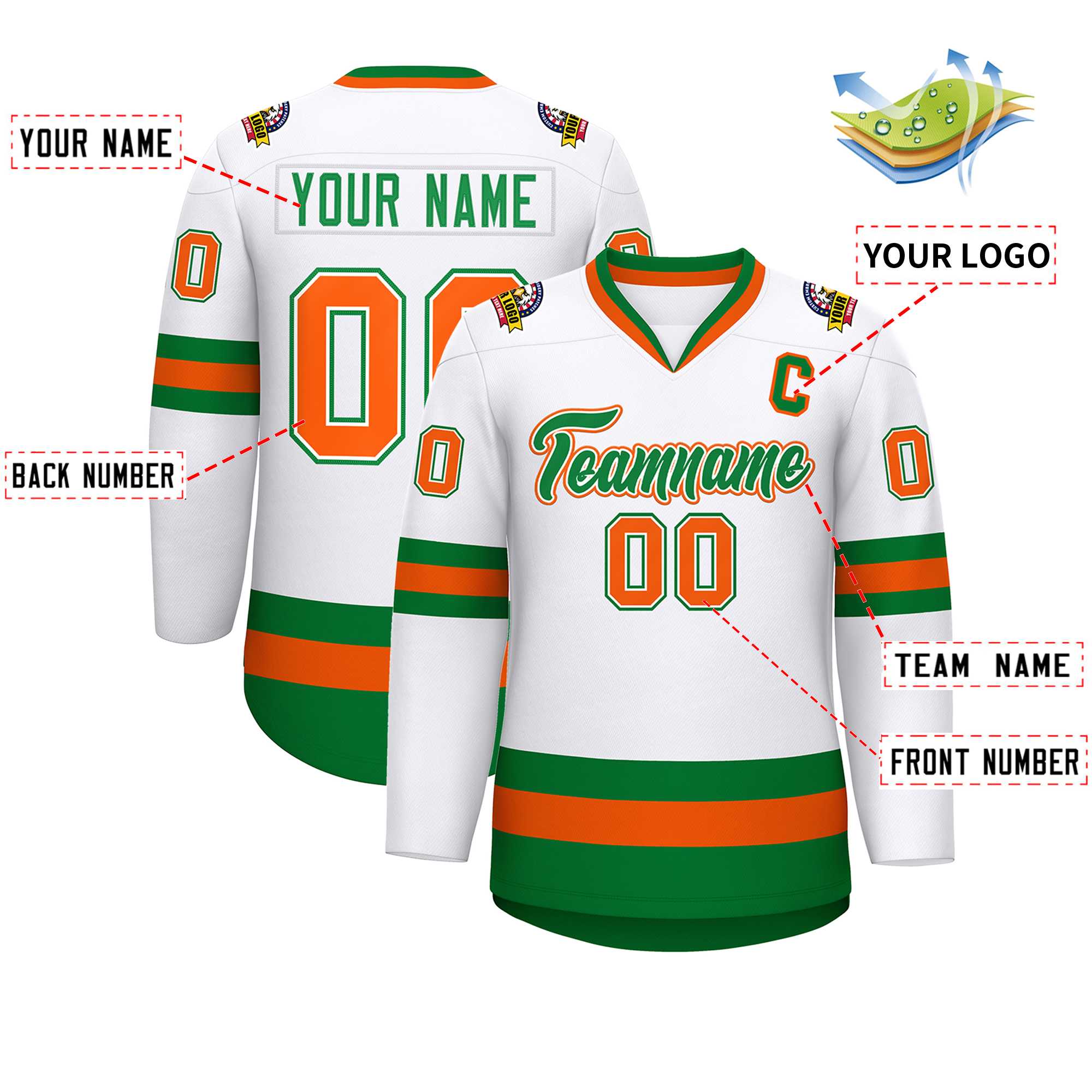 Custom White Kelly Green White-Orange Classic Style Hockey Jersey | KXKSHOP