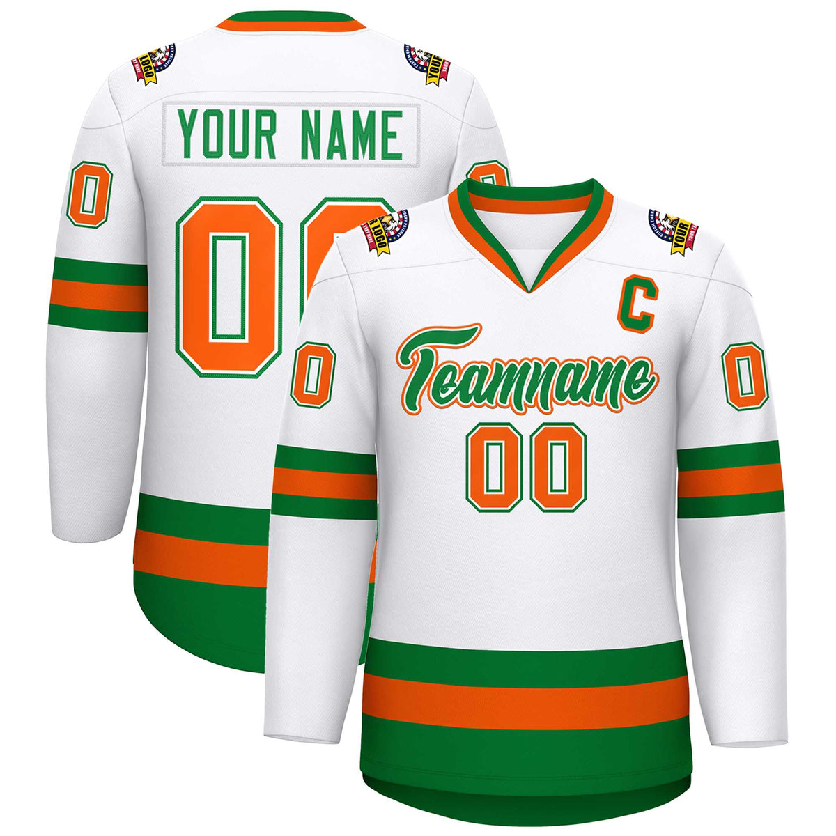 Custom White Kelly Green White-Orange Classic Style Hockey Jersey | KXKSHOP