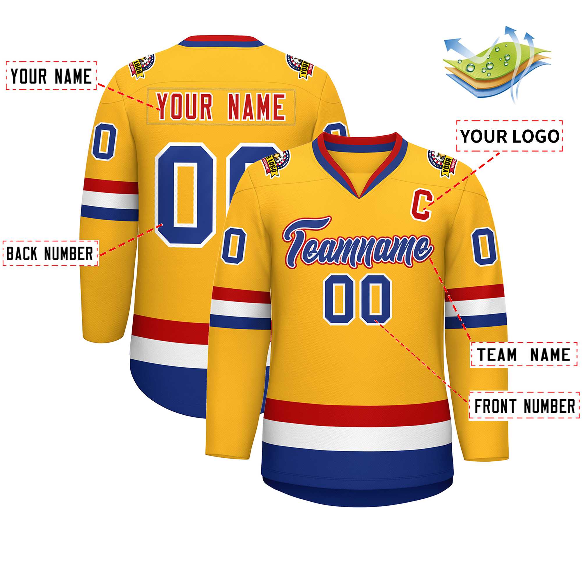 Custom Gold Royal White-Red Classic Style Hockey Jersey | KXKSHOP
