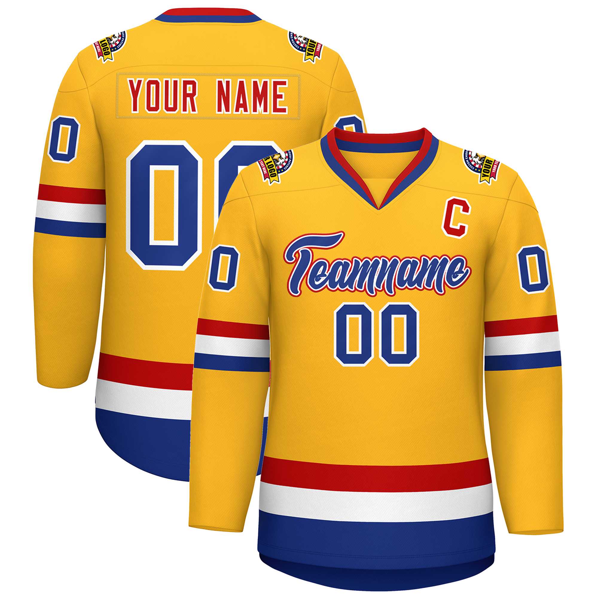 Custom Gold Royal White-Red Classic Style Hockey Jersey | KXKSHOP
