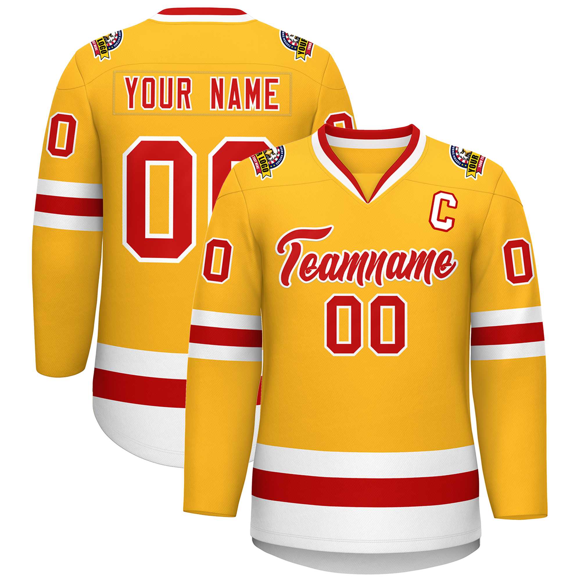Custom Gold Red-White Classic Style Hockey Jersey | KXKSHOP