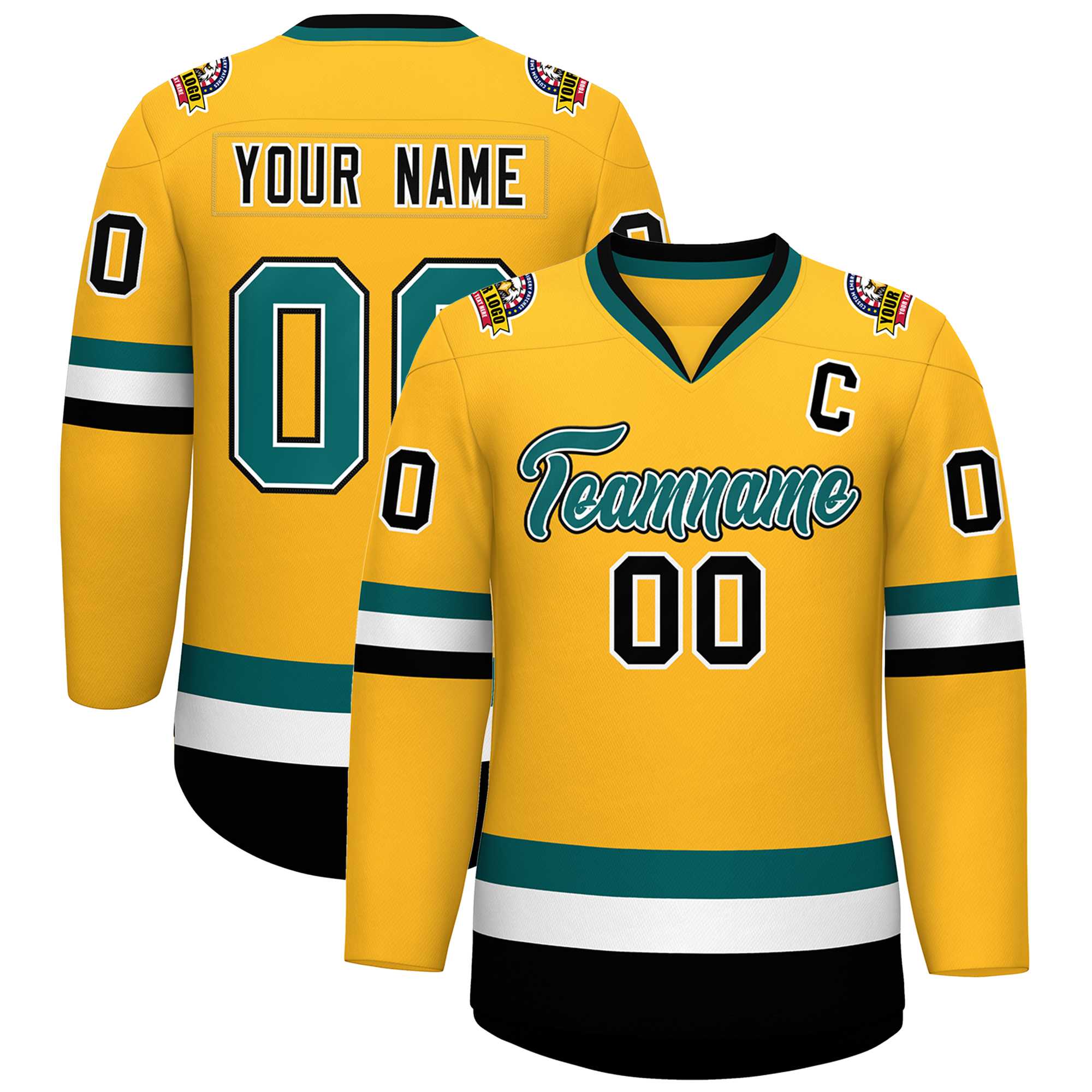 Custom Gold Aqua White-Black Classic Style Hockey Jersey | KXKSHOP
