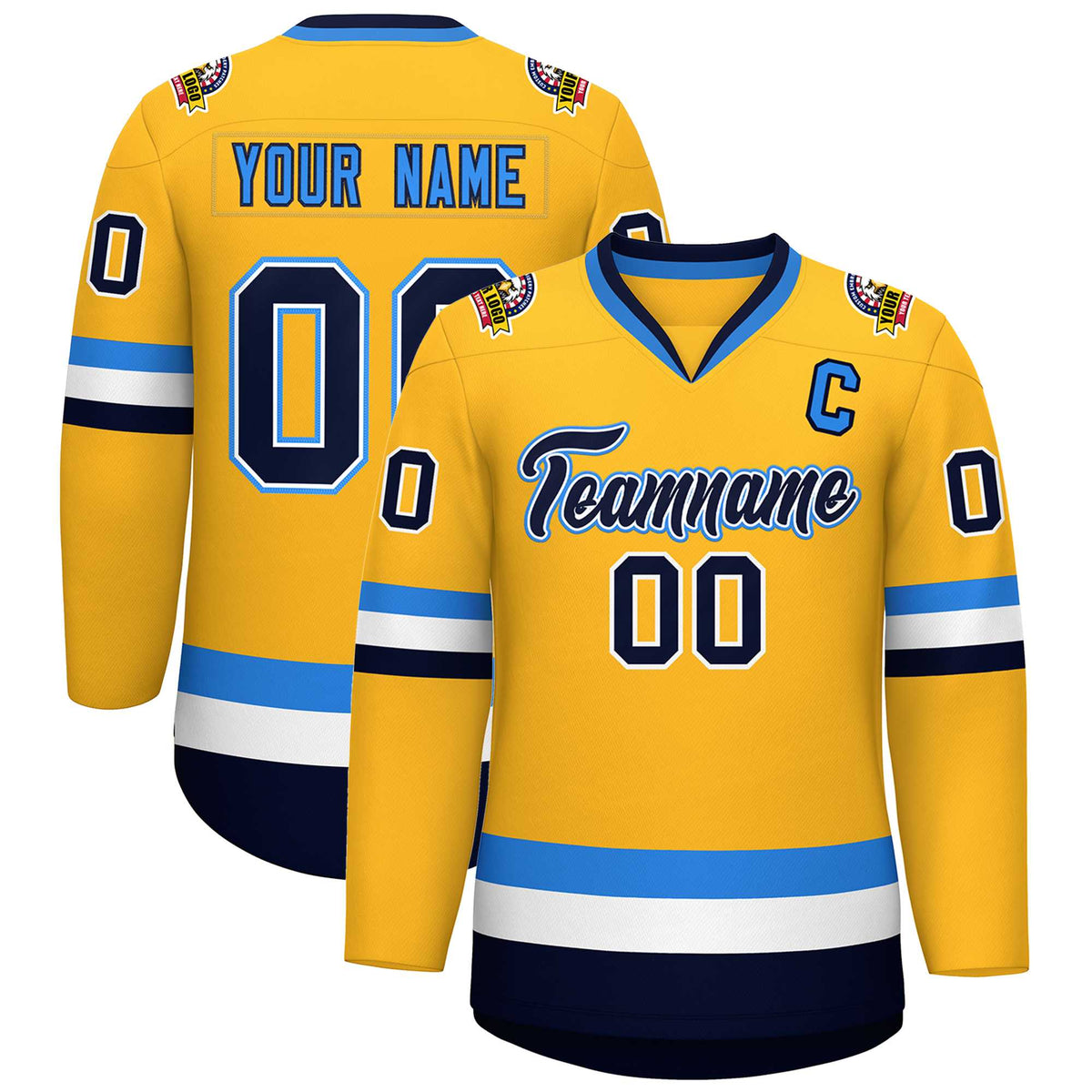 Custom Gold Navy White-Powder Blue Classic Style Hockey Jersey | KXKSHOP