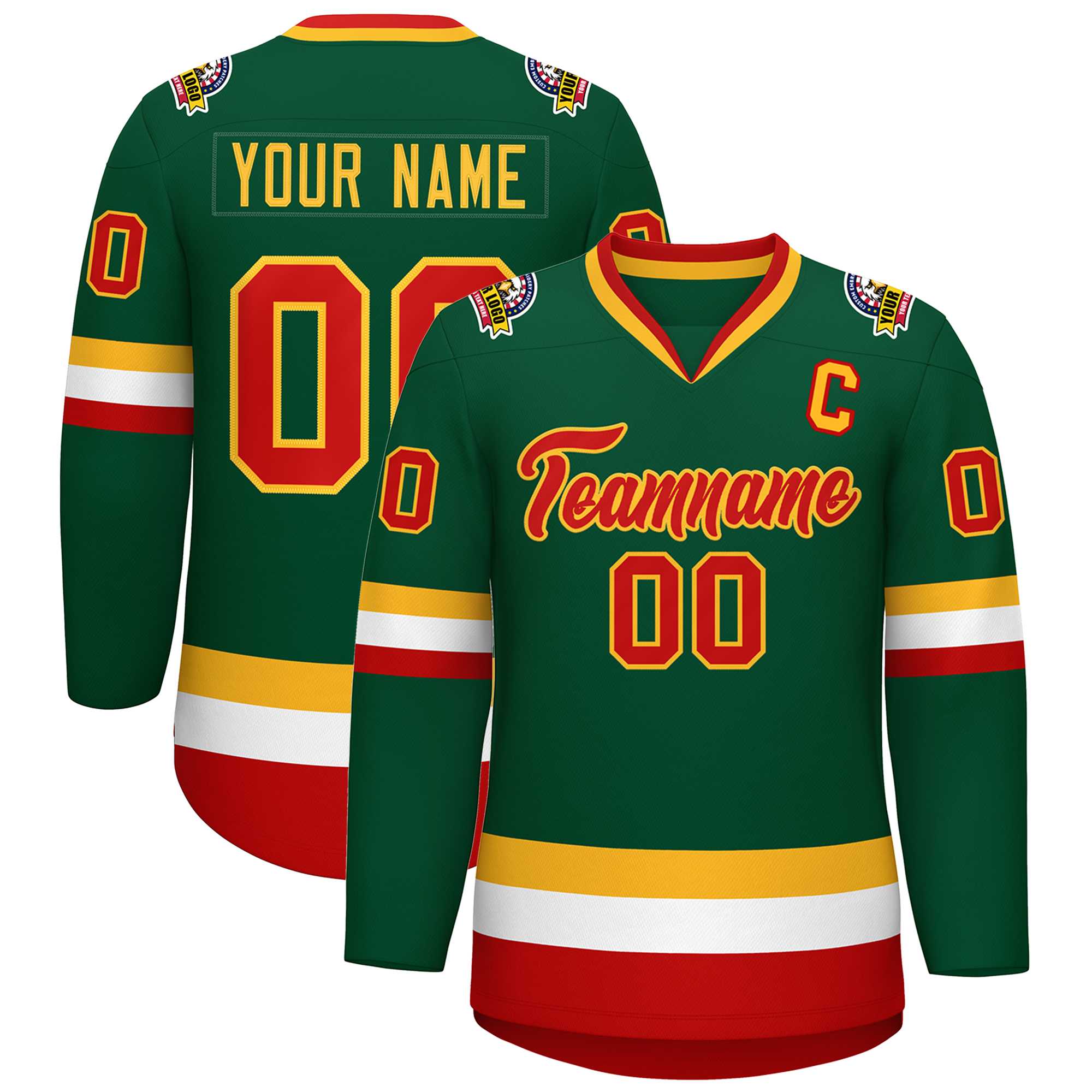 Custom Green Red-Gold Classic Style Hockey Jersey | KXKSHOP