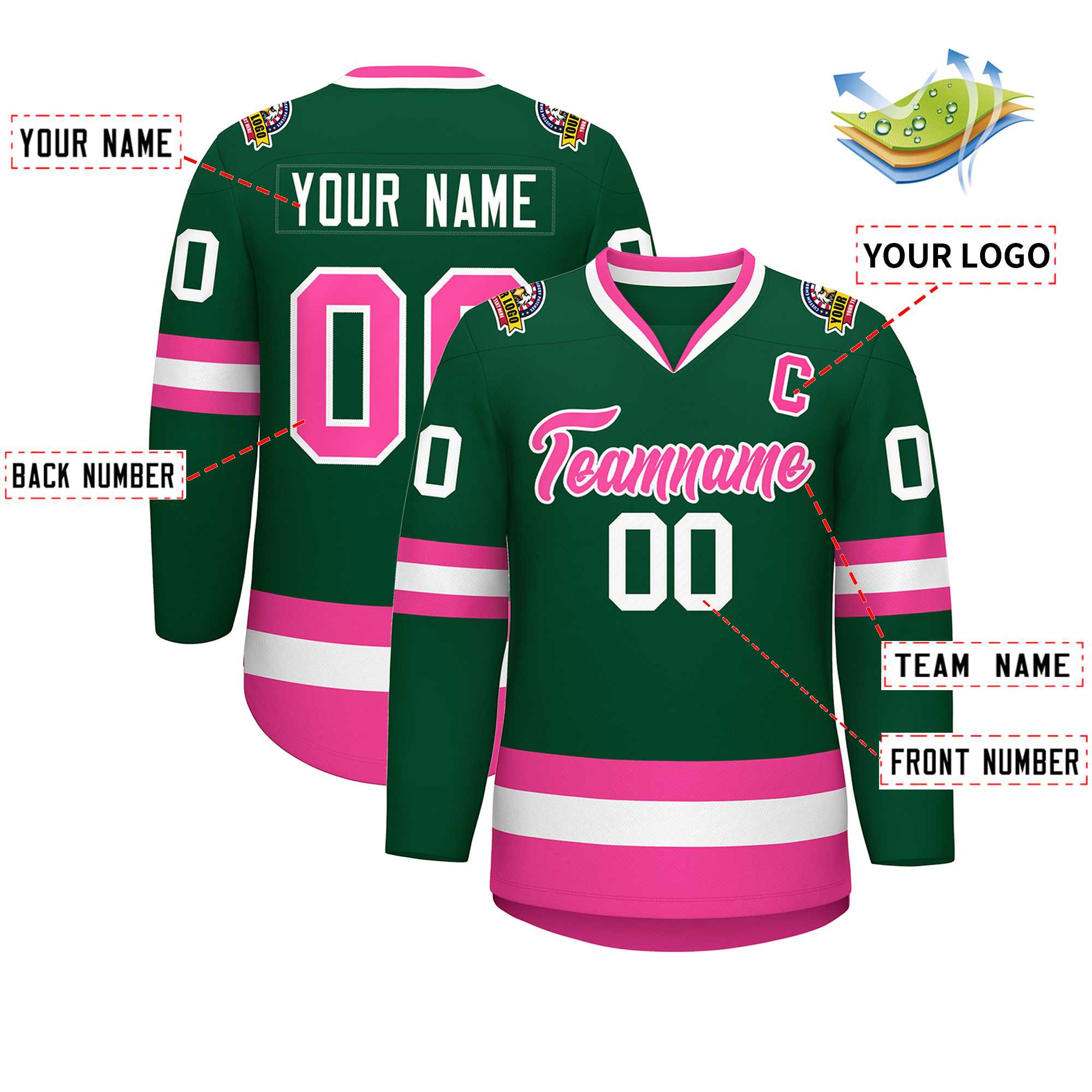 Custom Green Pink-White Classic Style Hockey Jersey | KXKSHOP