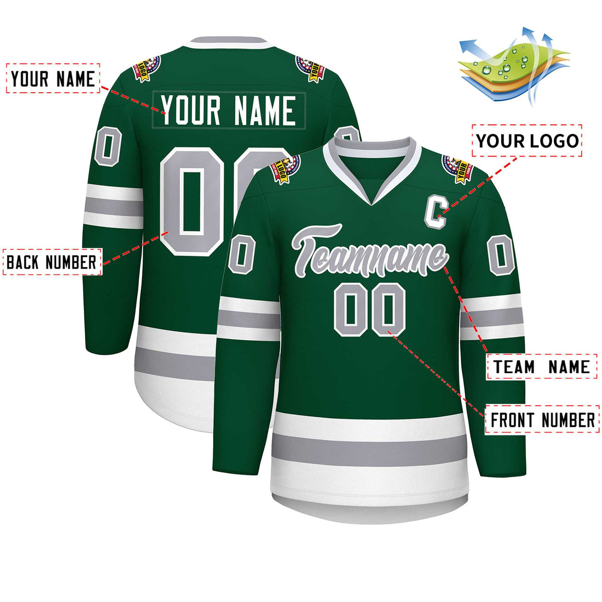 Custom Green Gray-White Classic Style Hockey Jersey | KXKSHOP