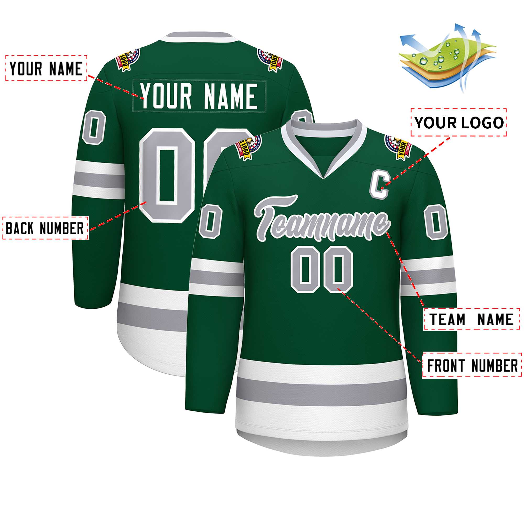Custom Green Gray-White Classic Style Hockey Jersey | KXKSHOP