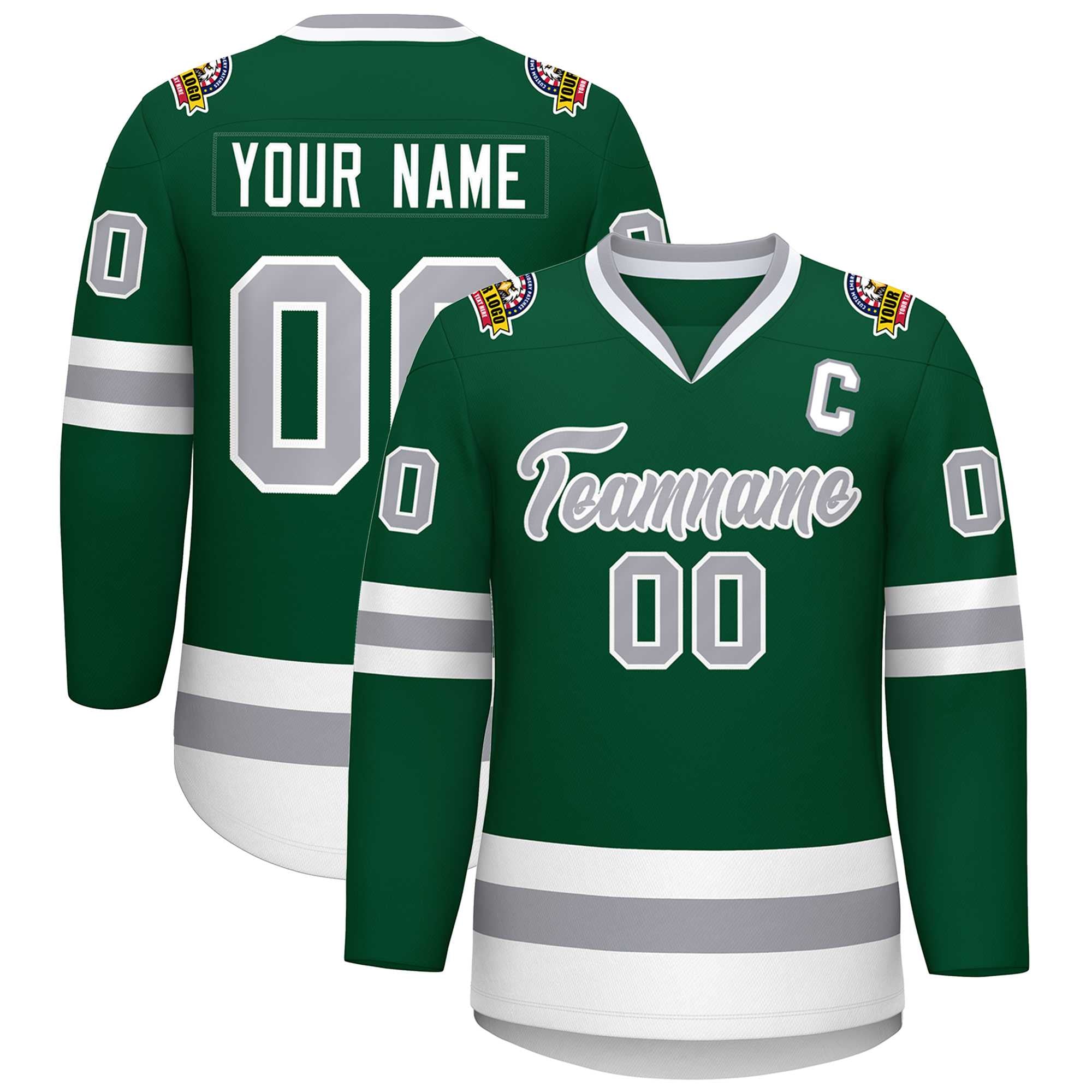 Custom Green Gray-White Classic Style Hockey Jersey | KXKSHOP